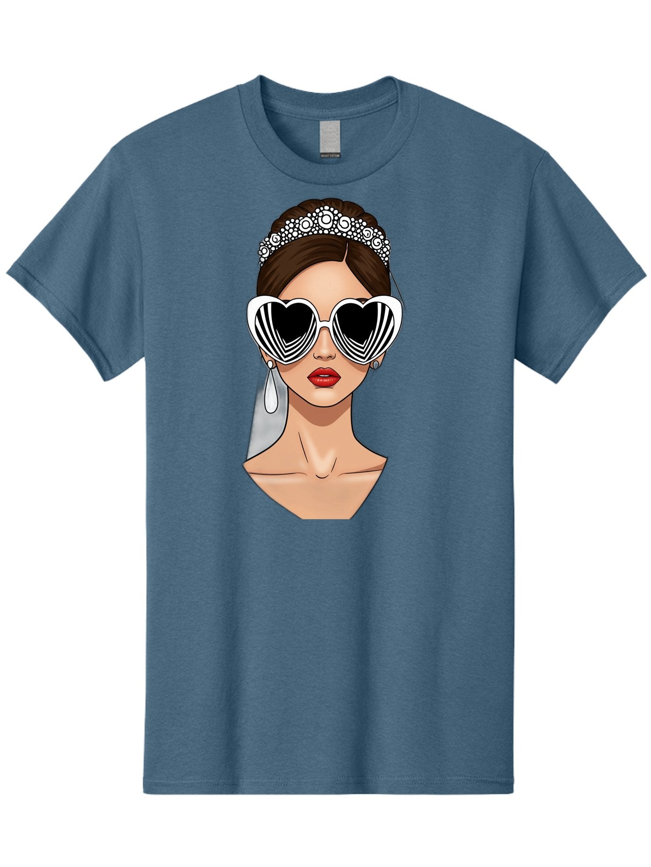 Bride-Fashion-1 Men'S Graphic Tee, 100% Cotton, Comfortable Casual Summer Wear, Machine Washable, Illustration Of Bride, Heart-Shaped Sunglasses, Red Lips, Fashionable Accessories, Wedding Accessories, Wedding Jewelry, Glamorous Style, Baa222 9