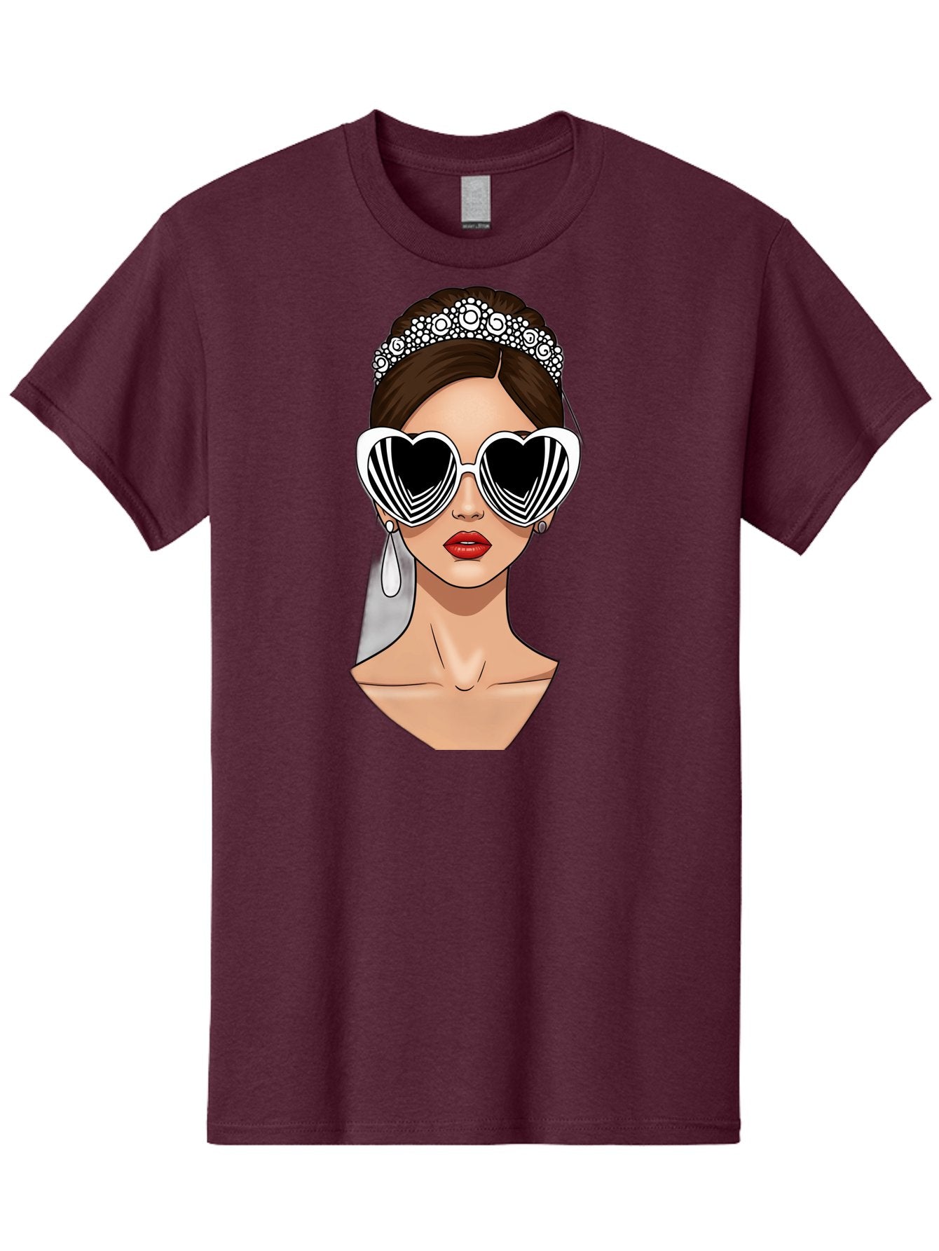 Bride-Fashion-1 Men'S Graphic Tee, 100% Cotton, Comfortable Casual Summer Wear, Machine Washable, Illustration Of Bride, Heart-Shaped Sunglasses, Red Lips, Fashionable Accessories, Wedding Accessories, Wedding Jewelry, Glamorous Style, Baa222 12