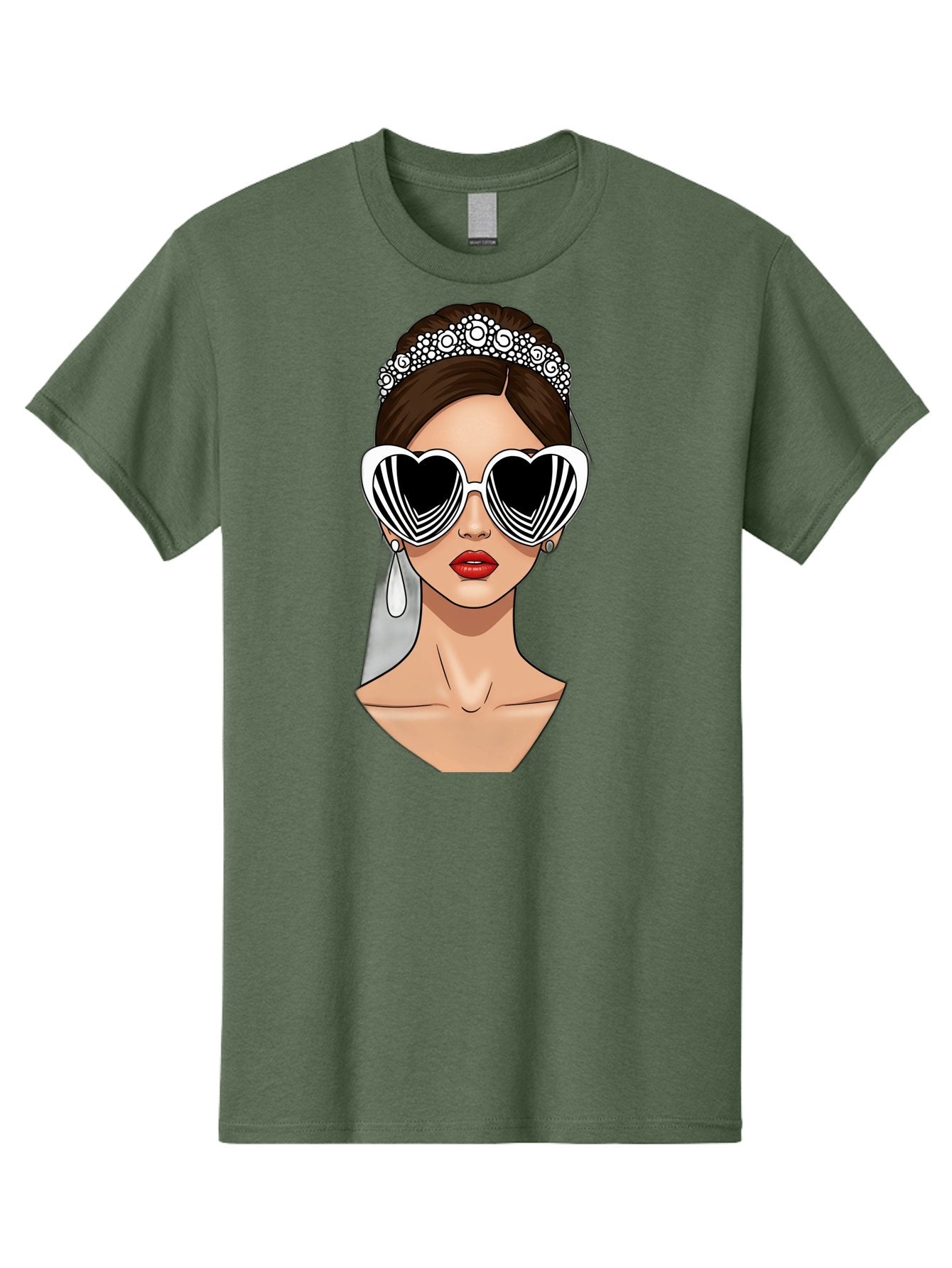 Bride-Fashion-1 Men'S Graphic Tee, 100% Cotton, Comfortable Casual Summer Wear, Machine Washable, Illustration Of Bride, Heart-Shaped Sunglasses, Red Lips, Fashionable Accessories, Wedding Accessories, Wedding Jewelry, Glamorous Style, Baa222