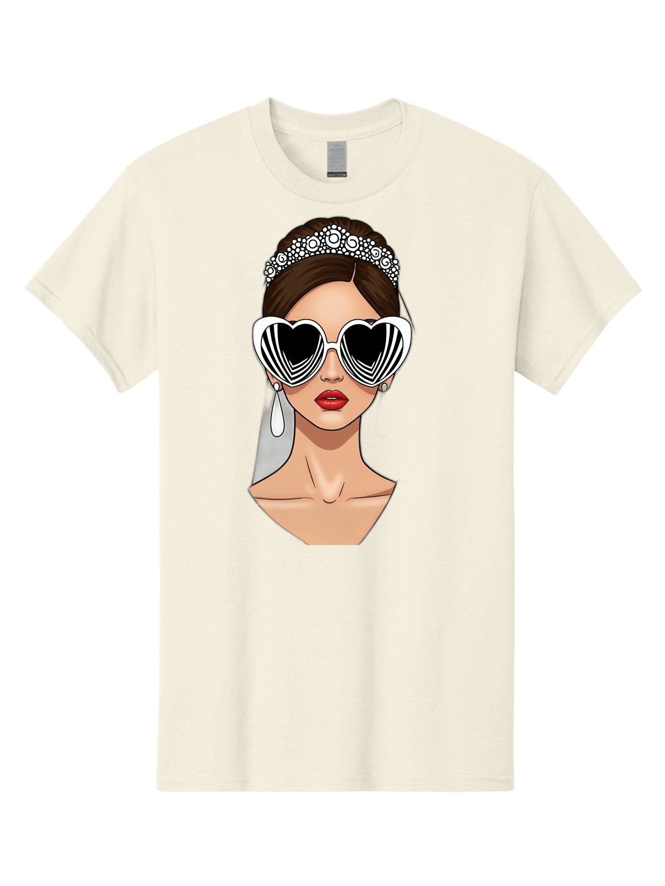 Bride-Fashion-1 Men'S Graphic Tee, 100% Cotton, Comfortable Casual Summer Wear, Machine Washable, Illustration Of Bride, Heart-Shaped Sunglasses, Red Lips, Fashionable Accessories, Wedding Accessories, Wedding Jewelry, Glamorous Style, Baa222 7