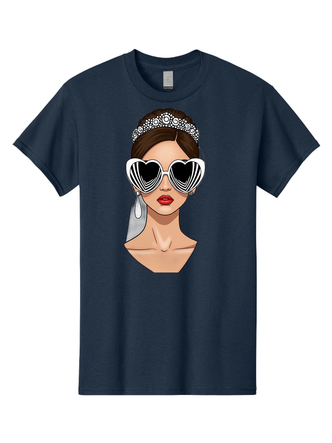 Bride-Fashion-1 Men'S Graphic Tee, 100% Cotton, Comfortable Casual Summer Wear, Machine Washable, Illustration Of Bride, Heart-Shaped Sunglasses, Red Lips, Fashionable Accessories, Wedding Accessories, Wedding Jewelry, Glamorous Style, Baa222 5