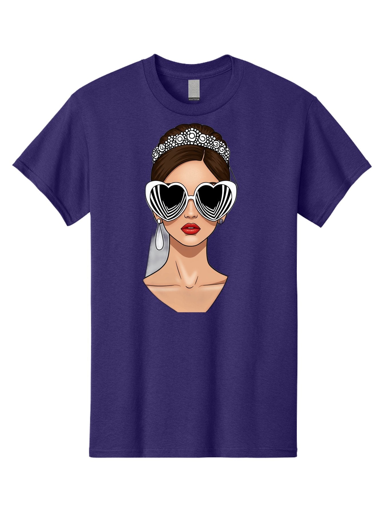 Bride-Fashion-1 Men'S Graphic Tee, 100% Cotton, Comfortable Casual Summer Wear, Machine Washable, Illustration Of Bride, Heart-Shaped Sunglasses, Red Lips, Fashionable Accessories, Wedding Accessories, Wedding Jewelry, Glamorous Style, Baa222 6