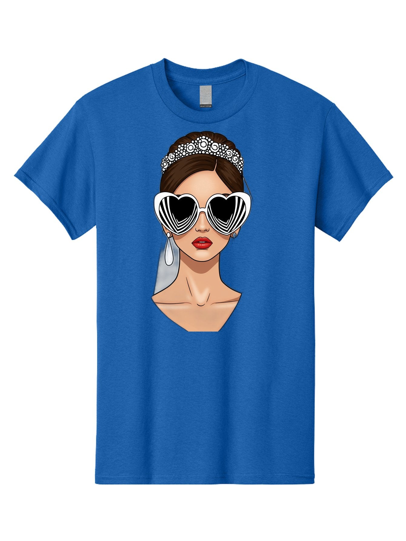 Bride-Fashion-1 Men'S Graphic Tee, 100% Cotton, Comfortable Casual Summer Wear, Machine Washable, Illustration Of Bride, Heart-Shaped Sunglasses, Red Lips, Fashionable Accessories, Wedding Accessories, Wedding Jewelry, Glamorous Style, Baa222 4