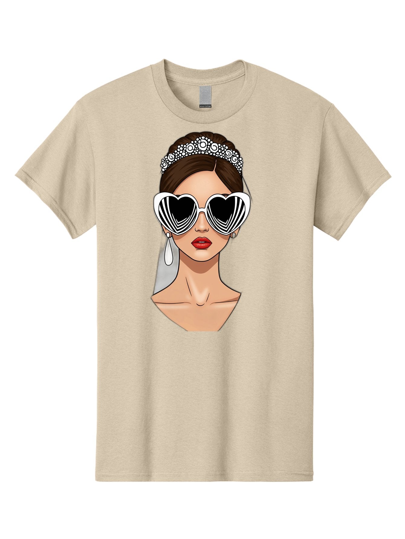 Bride-Fashion-1 Men'S Graphic Tee, 100% Cotton, Comfortable Casual Summer Wear, Machine Washable, Illustration Of Bride, Heart-Shaped Sunglasses, Red Lips, Fashionable Accessories, Wedding Accessories, Wedding Jewelry, Glamorous Style, Baa222 8