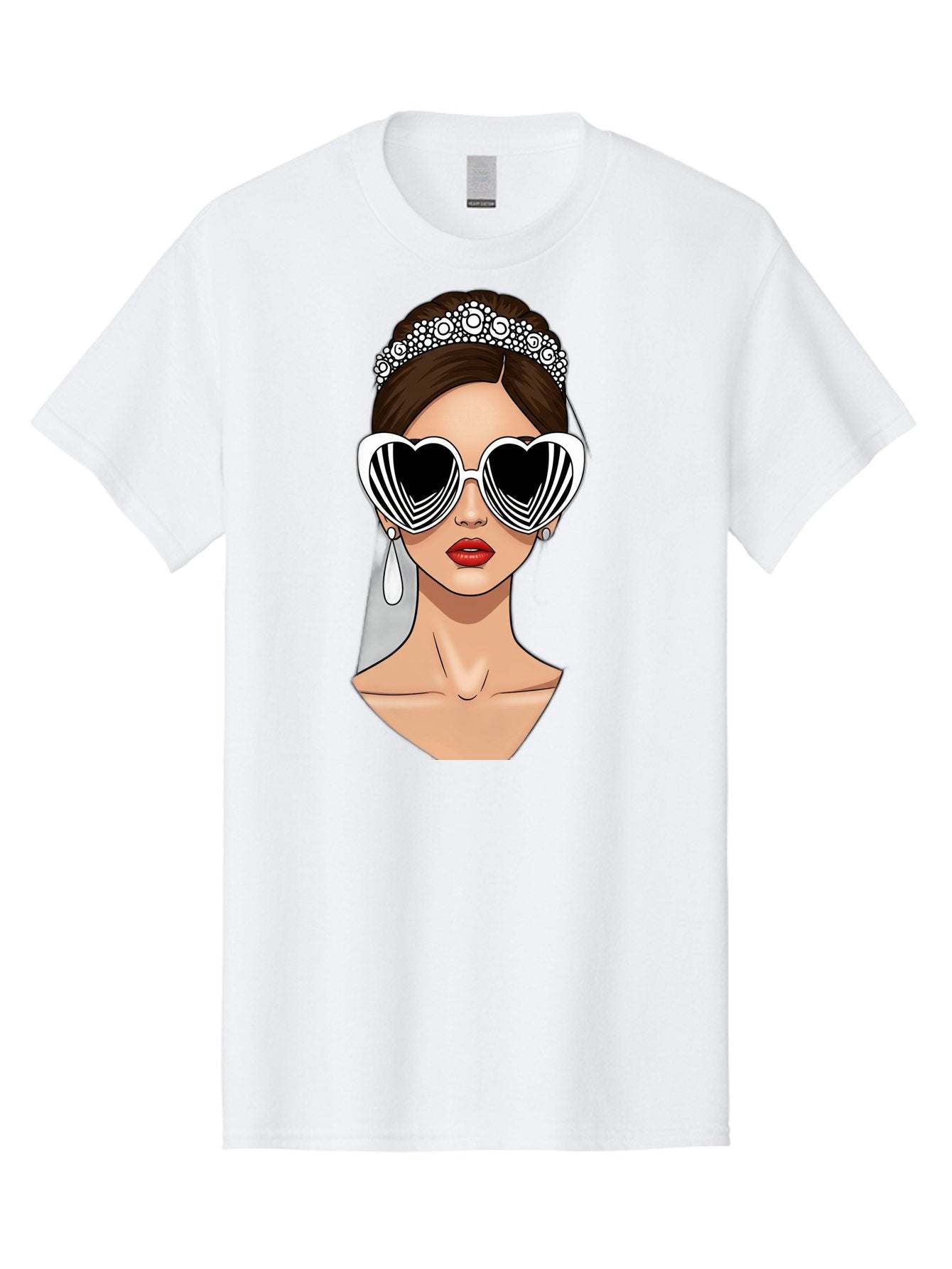 Bride-Fashion-1 Men'S Graphic Tee, 100% Cotton, Comfortable Casual Summer Wear, Machine Washable, Illustration Of Bride, Heart-Shaped Sunglasses, Red Lips, Fashionable Accessories, Wedding Accessories, Wedding Jewelry, Glamorous Style, Baa222 11