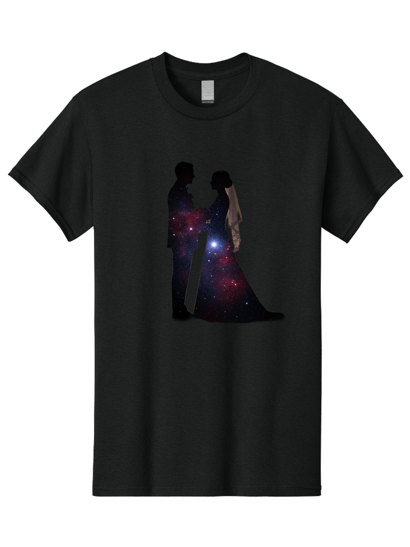 Bride-Groom-Silhouette Men'S Graphic Tee, 100% Cotton, Comfortable Casual Summer Wear, Machine Washable, Bride And Groom Silhouettes, Galaxy Inside Wedding Couple, Starry Night, Love Story, Wedding Vows, Celestial Romance, Eternity, Stars, Baa224 7