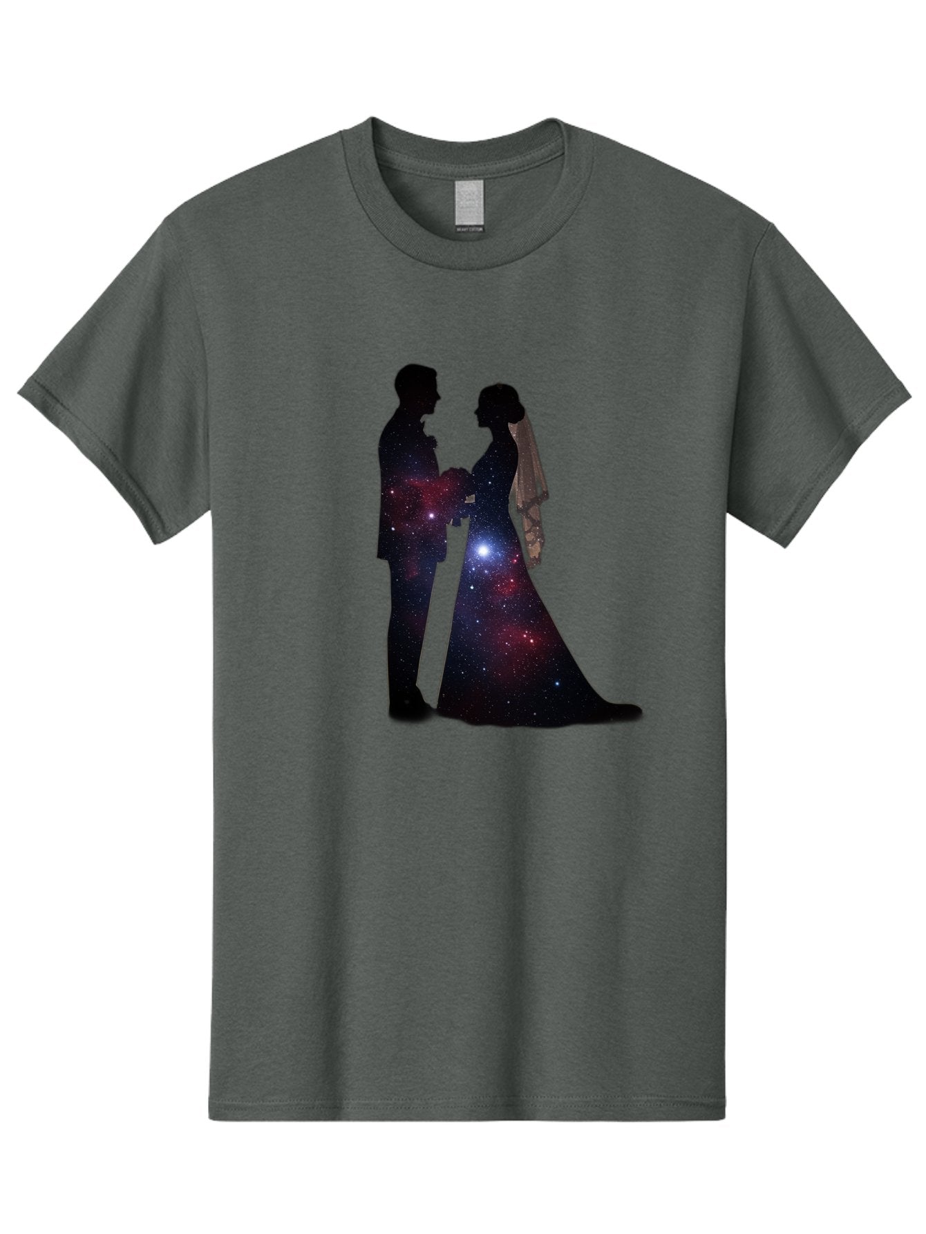 Bride-Groom-Silhouette Men'S Graphic Tee, 100% Cotton, Comfortable Casual Summer Wear, Machine Washable, Bride And Groom Silhouettes, Galaxy Inside Wedding Couple, Starry Night, Love Story, Wedding Vows, Celestial Romance, Eternity, Stars, Baa224 5