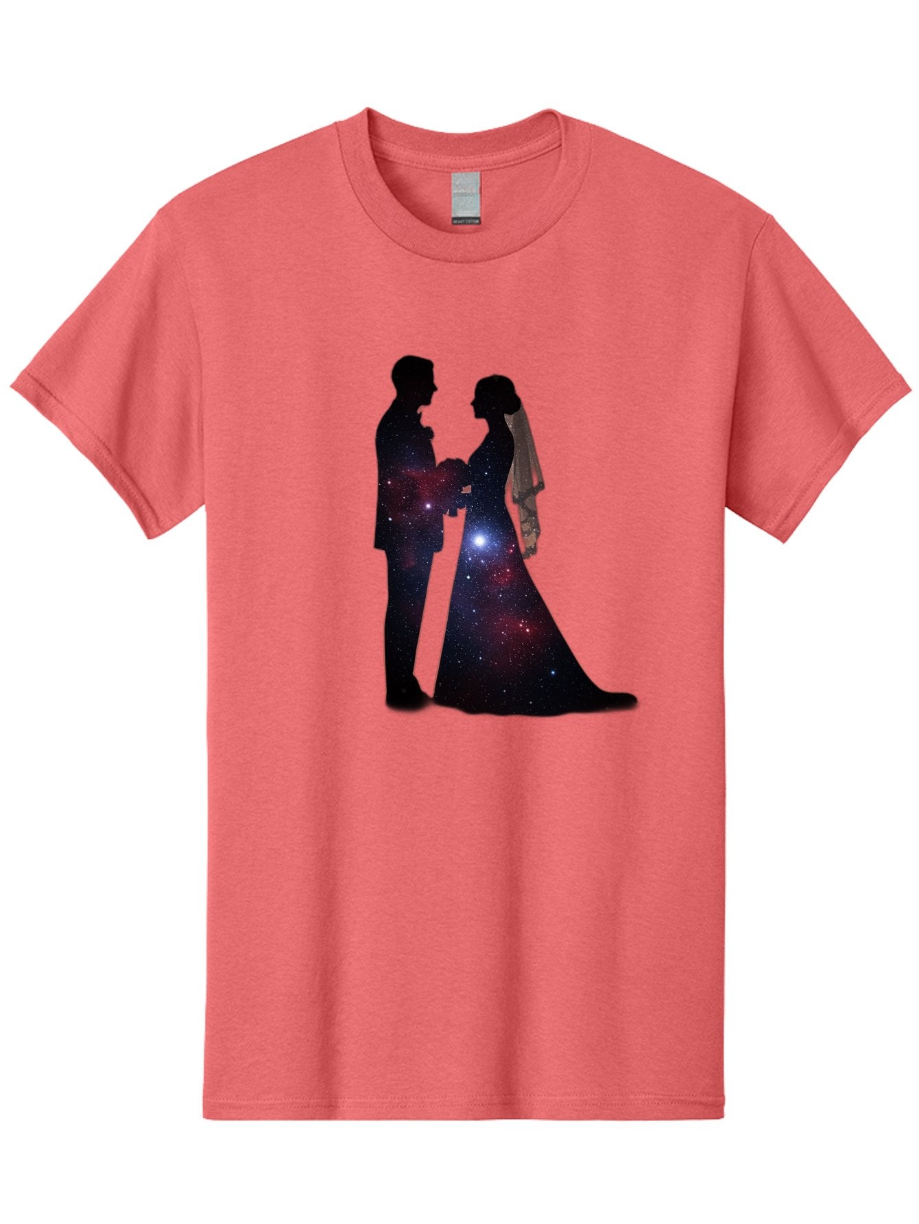 Bride-Groom-Silhouette Men'S Graphic Tee, 100% Cotton, Comfortable Casual Summer Wear, Machine Washable, Bride And Groom Silhouettes, Galaxy Inside Wedding Couple, Starry Night, Love Story, Wedding Vows, Celestial Romance, Eternity, Stars, Baa224 9