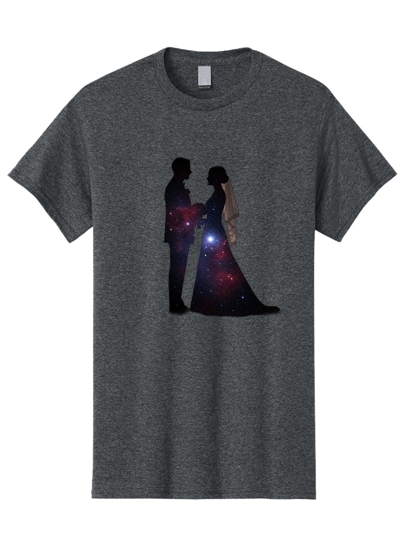 Bride-Groom-Silhouette Men'S Graphic Tee, 100% Cotton, Comfortable Casual Summer Wear, Machine Washable, Bride And Groom Silhouettes, Galaxy Inside Wedding Couple, Starry Night, Love Story, Wedding Vows, Celestial Romance, Eternity, Stars, Baa224 3