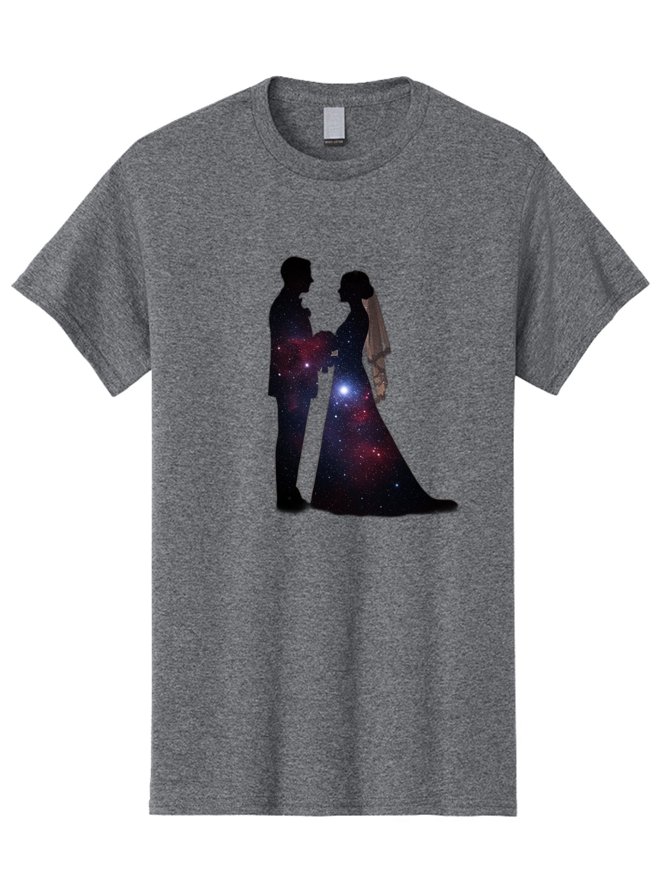 Bride-Groom-Silhouette Men'S Graphic Tee, 100% Cotton, Comfortable Casual Summer Wear, Machine Washable, Bride And Groom Silhouettes, Galaxy Inside Wedding Couple, Starry Night, Love Story, Wedding Vows, Celestial Romance, Eternity, Stars, Baa224 15