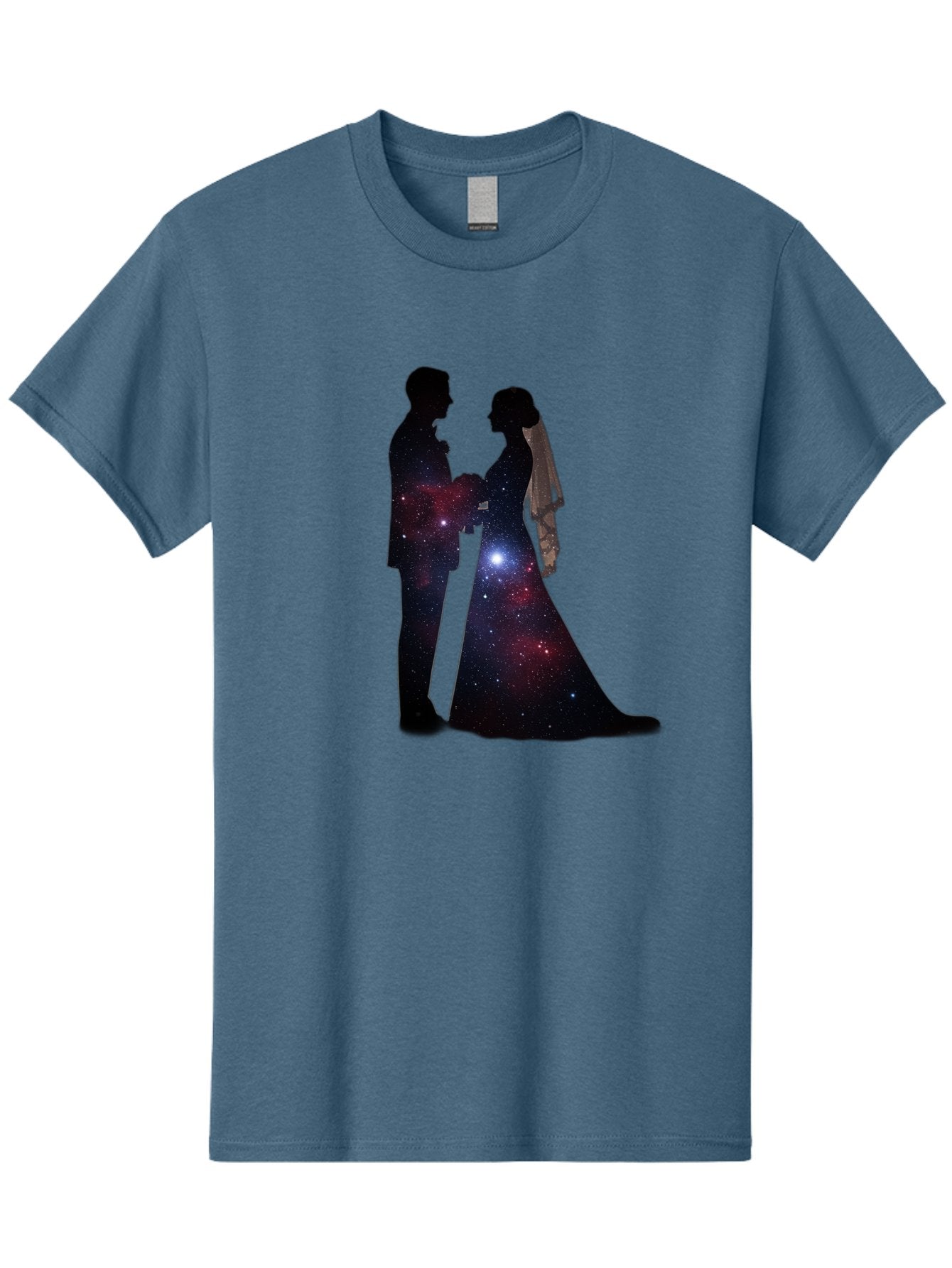 Bride-Groom-Silhouette Men'S Graphic Tee, 100% Cotton, Comfortable Casual Summer Wear, Machine Washable, Bride And Groom Silhouettes, Galaxy Inside Wedding Couple, Starry Night, Love Story, Wedding Vows, Celestial Romance, Eternity, Stars, Baa224 12