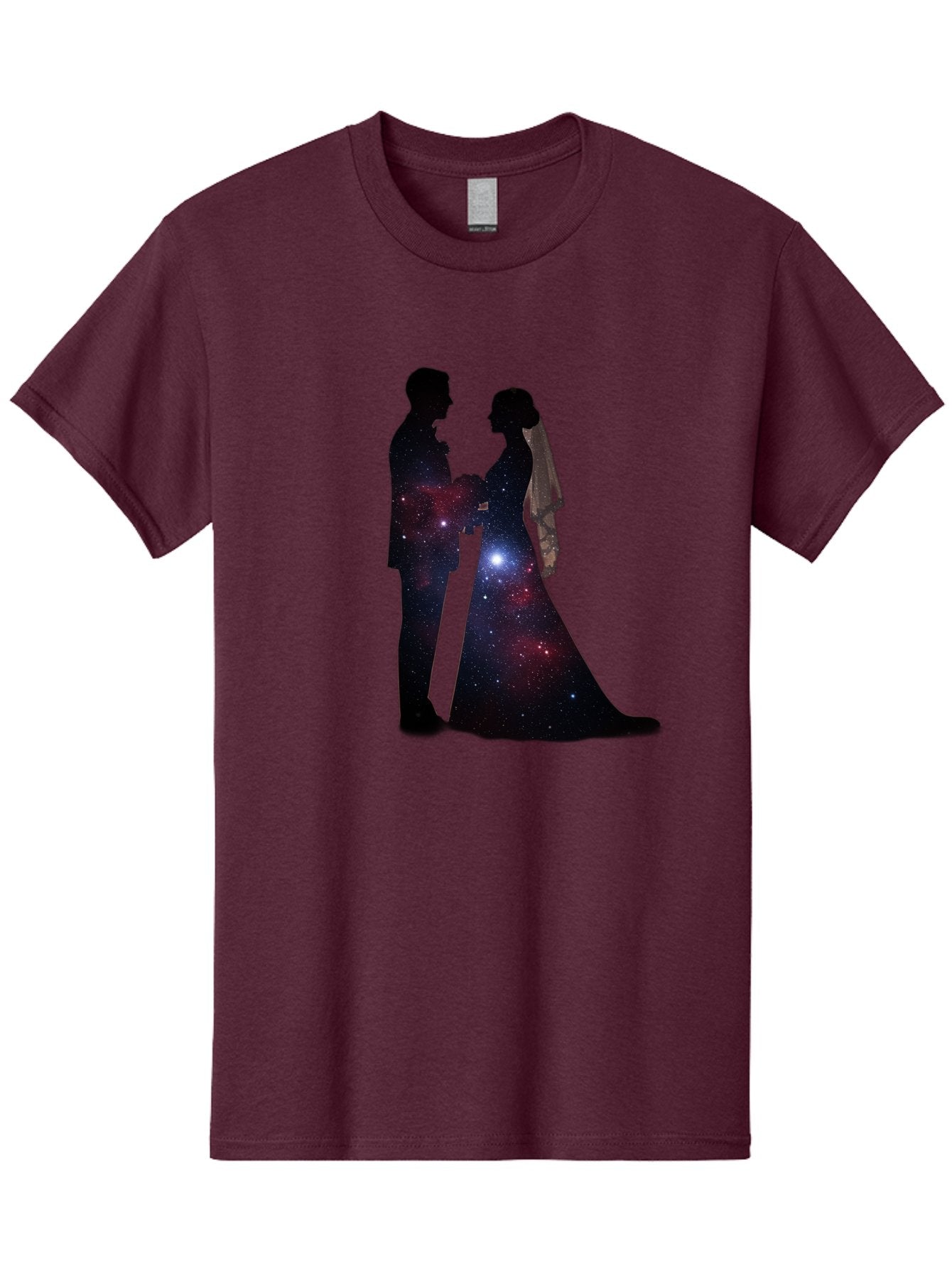 Bride-Groom-Silhouette Men'S Graphic Tee, 100% Cotton, Comfortable Casual Summer Wear, Machine Washable, Bride And Groom Silhouettes, Galaxy Inside Wedding Couple, Starry Night, Love Story, Wedding Vows, Celestial Romance, Eternity, Stars, Baa224 10