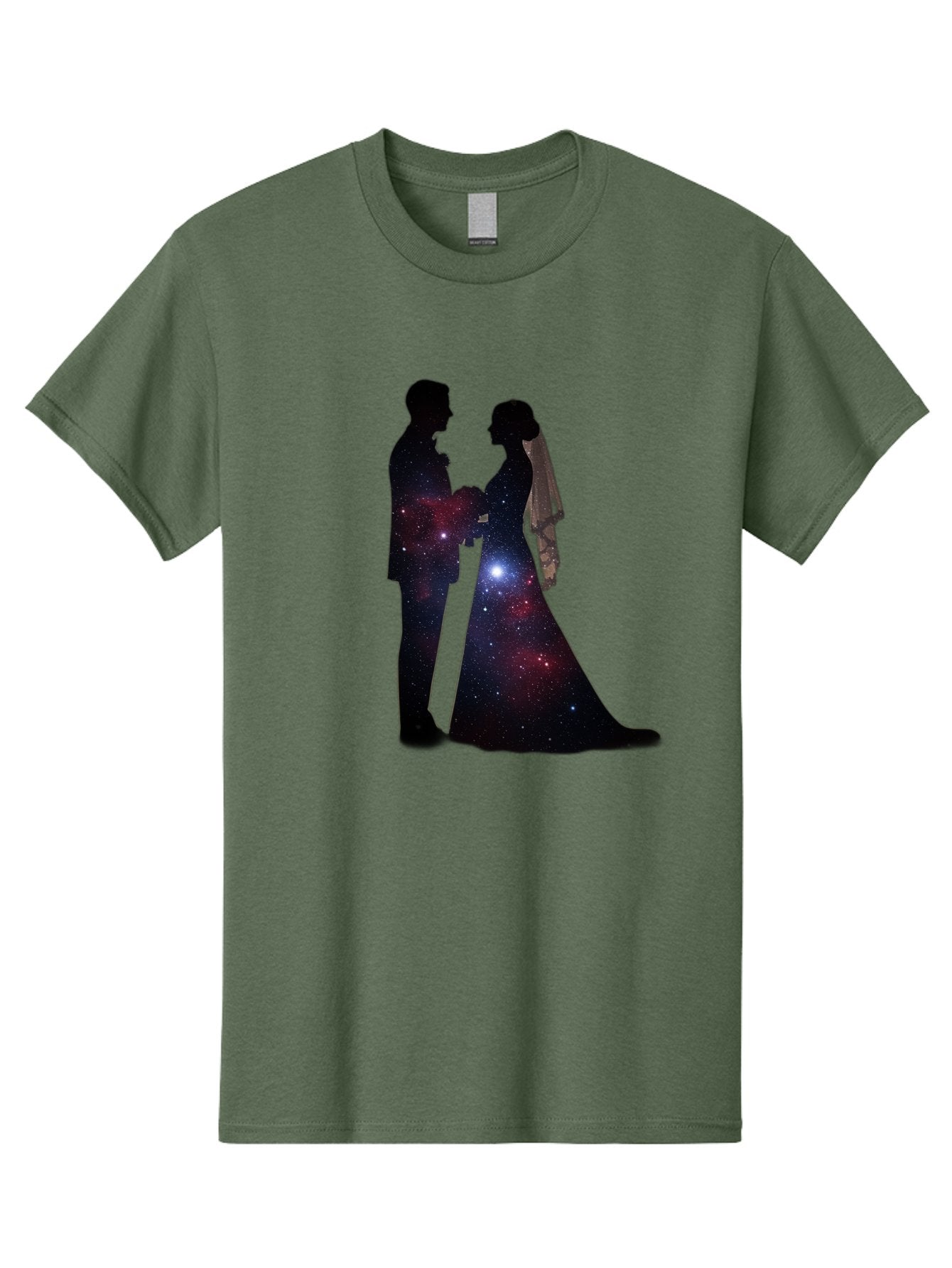 Bride-Groom-Silhouette Men'S Graphic Tee, 100% Cotton, Comfortable Casual Summer Wear, Machine Washable, Bride And Groom Silhouettes, Galaxy Inside Wedding Couple, Starry Night, Love Story, Wedding Vows, Celestial Romance, Eternity, Stars, Baa224