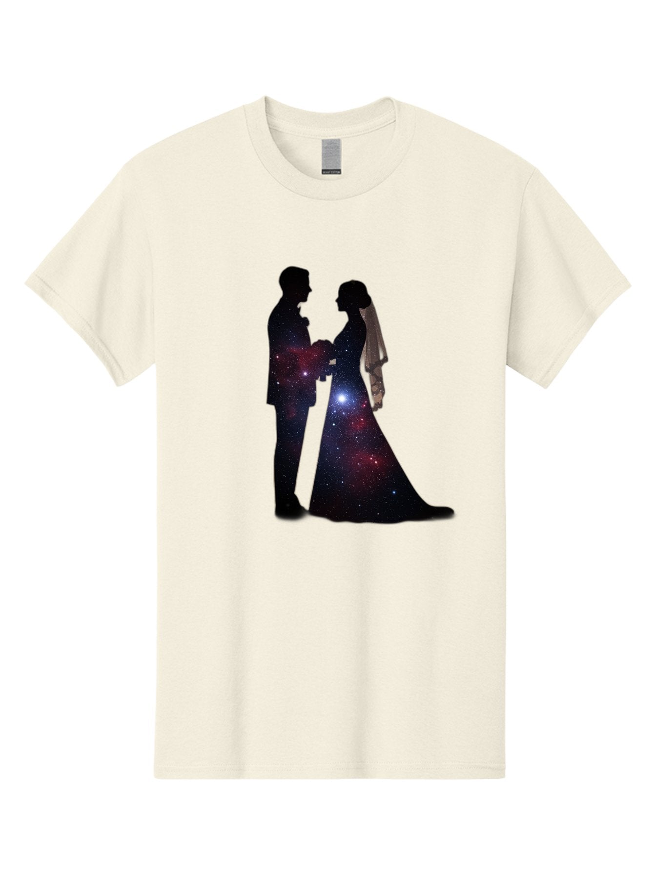 Bride-Groom-Silhouette Men'S Graphic Tee, 100% Cotton, Comfortable Casual Summer Wear, Machine Washable, Bride And Groom Silhouettes, Galaxy Inside Wedding Couple, Starry Night, Love Story, Wedding Vows, Celestial Romance, Eternity, Stars, Baa224 13