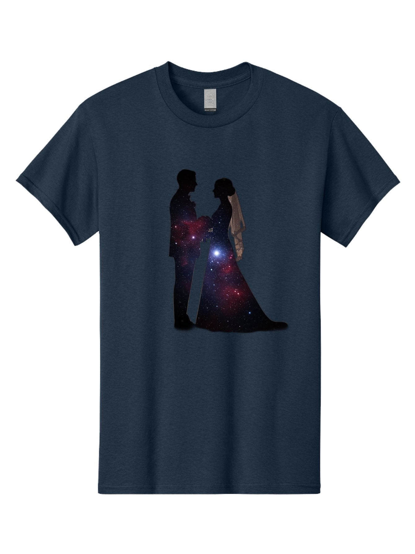 Bride-Groom-Silhouette Men'S Graphic Tee, 100% Cotton, Comfortable Casual Summer Wear, Machine Washable, Bride And Groom Silhouettes, Galaxy Inside Wedding Couple, Starry Night, Love Story, Wedding Vows, Celestial Romance, Eternity, Stars, Baa224 4