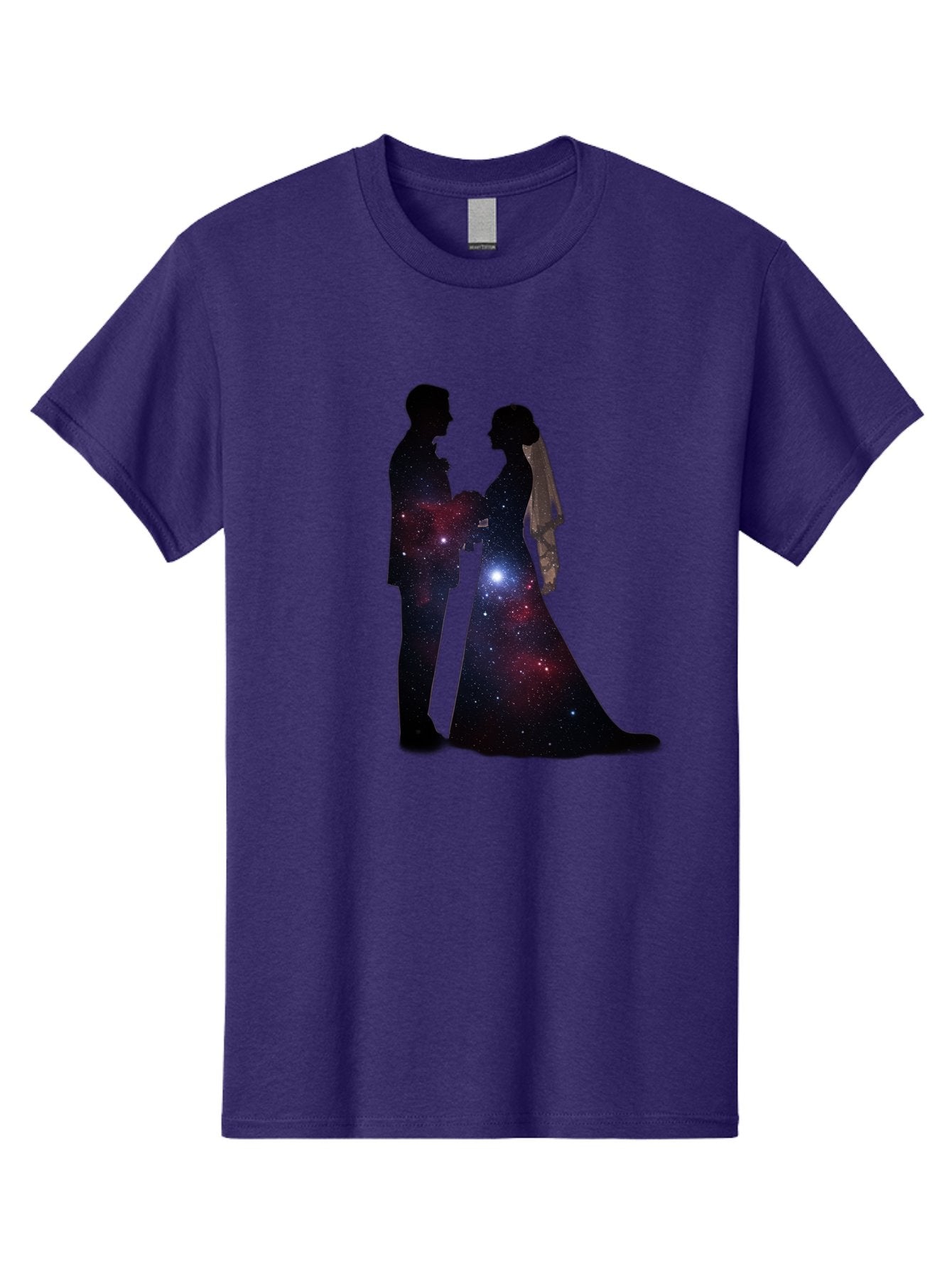Bride-Groom-Silhouette Men'S Graphic Tee, 100% Cotton, Comfortable Casual Summer Wear, Machine Washable, Bride And Groom Silhouettes, Galaxy Inside Wedding Couple, Starry Night, Love Story, Wedding Vows, Celestial Romance, Eternity, Stars, Baa224 8