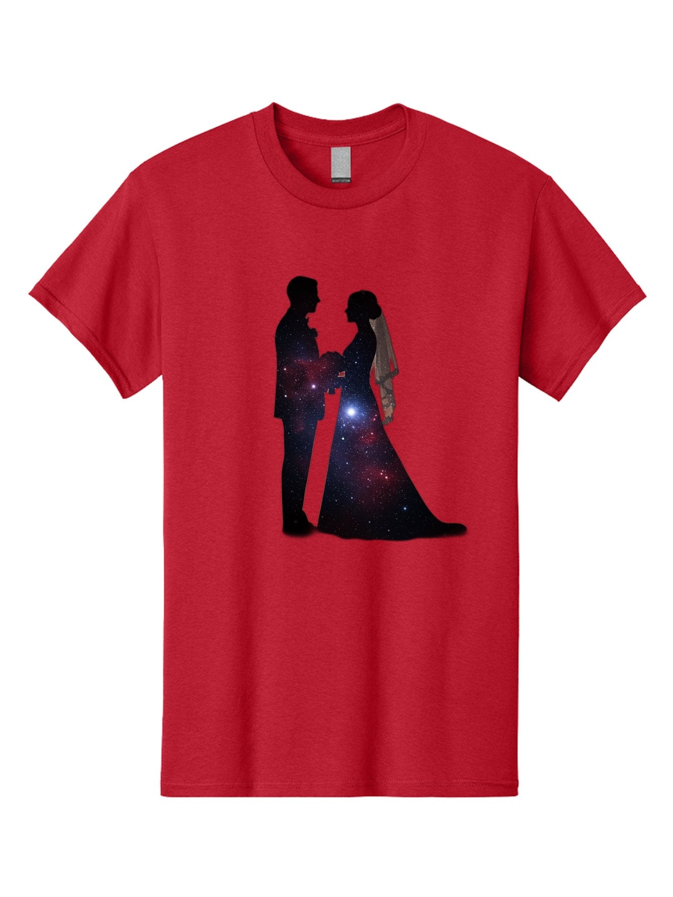 Bride-Groom-Silhouette Men'S Graphic Tee, 100% Cotton, Comfortable Casual Summer Wear, Machine Washable, Bride And Groom Silhouettes, Galaxy Inside Wedding Couple, Starry Night, Love Story, Wedding Vows, Celestial Romance, Eternity, Stars, Baa224