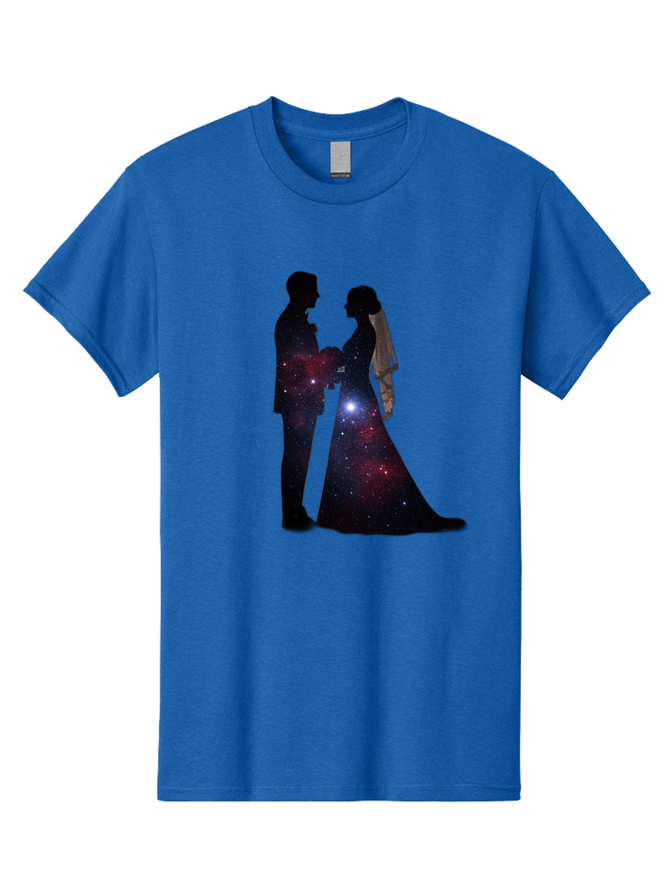 Bride-Groom-Silhouette Men'S Graphic Tee, 100% Cotton, Comfortable Casual Summer Wear, Machine Washable, Bride And Groom Silhouettes, Galaxy Inside Wedding Couple, Starry Night, Love Story, Wedding Vows, Celestial Romance, Eternity, Stars, Baa224 11