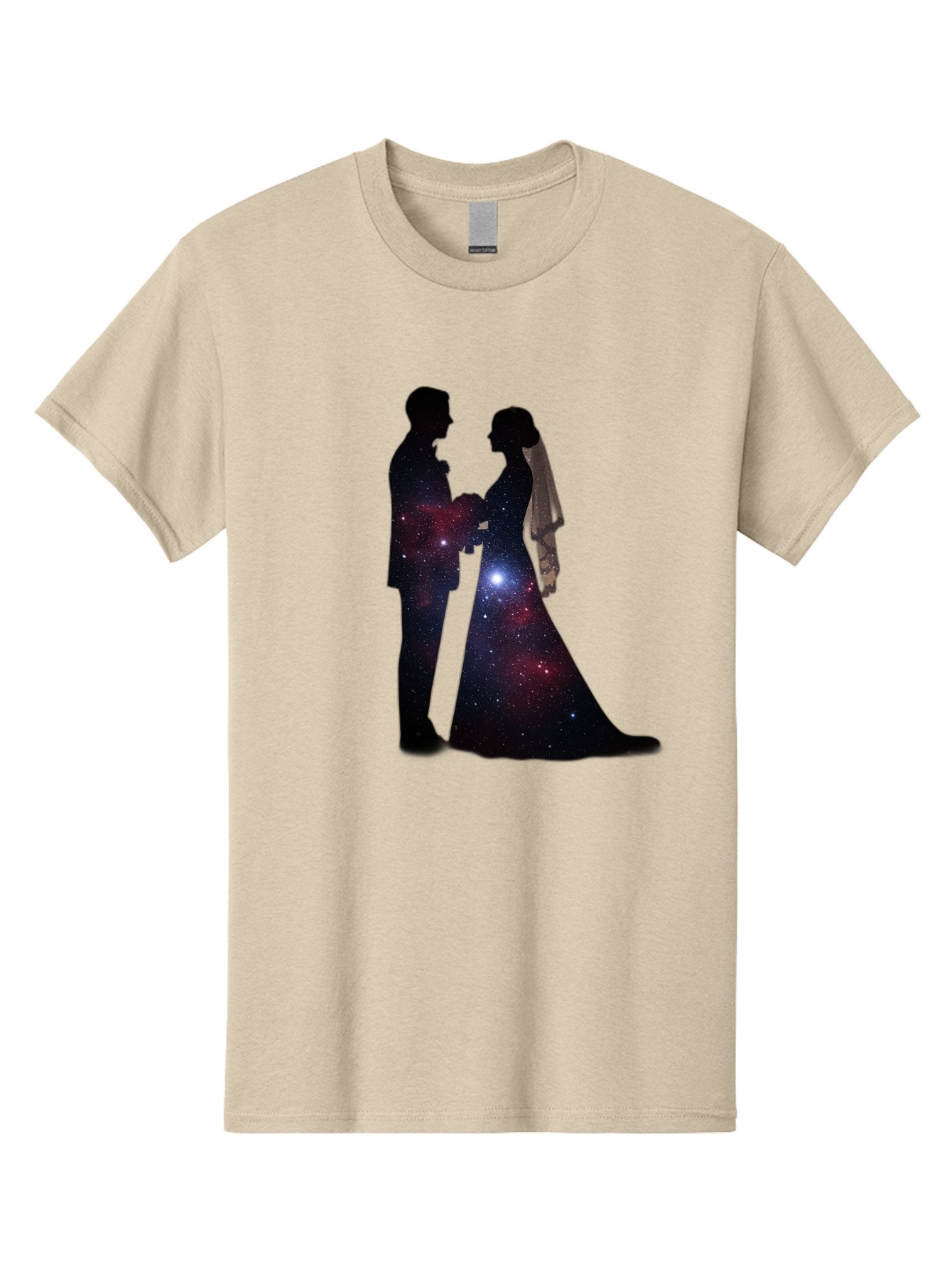 Bride-Groom-Silhouette Men'S Graphic Tee, 100% Cotton, Comfortable Casual Summer Wear, Machine Washable, Bride And Groom Silhouettes, Galaxy Inside Wedding Couple, Starry Night, Love Story, Wedding Vows, Celestial Romance, Eternity, Stars, Baa224 6