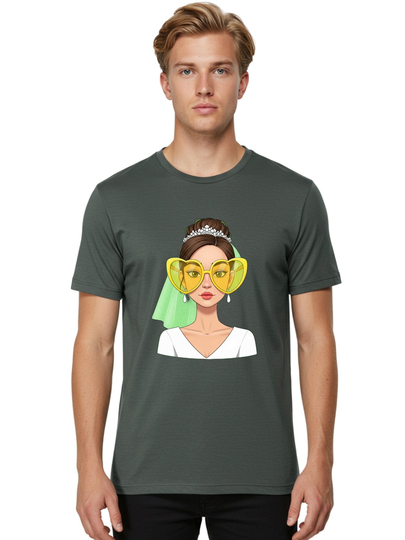 Bride-Heart-Sunglasses Men'S Graphic Tee, 100% Cotton, Comfortable Casual Summer Wear, Machine Washable, Bride With Heart-Shaped Sunglasses, Wedding Accessories, Fashionable Eyewear, Elegant Attire, Wedding Jewelry, Glamorous Look, Baa225 16