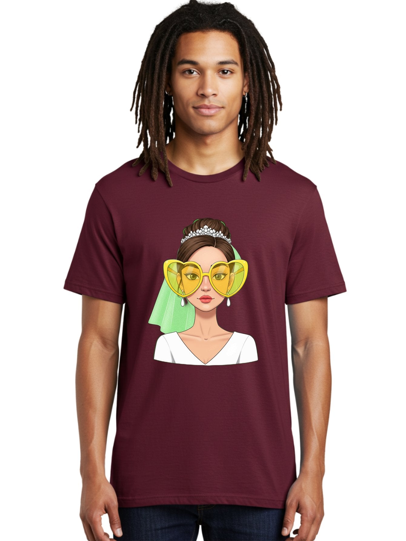 Bride-Heart-Sunglasses Men'S Graphic Tee, 100% Cotton, Comfortable Casual Summer Wear, Machine Washable, Bride With Heart-Shaped Sunglasses, Wedding Accessories, Fashionable Eyewear, Elegant Attire, Wedding Jewelry, Glamorous Look, Baa225 24