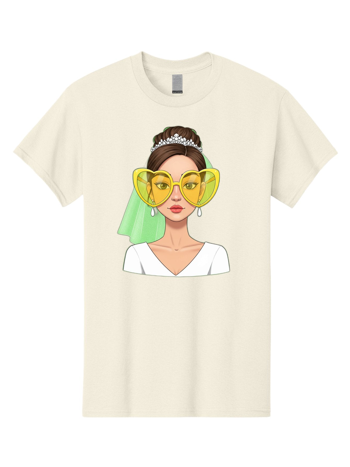 Bride-Heart-Sunglasses Men'S Graphic Tee, 100% Cotton, Comfortable Casual Summer Wear, Machine Washable, Bride With Heart-Shaped Sunglasses, Wedding Accessories, Fashionable Eyewear, Elegant Attire, Wedding Jewelry, Glamorous Look, Baa225