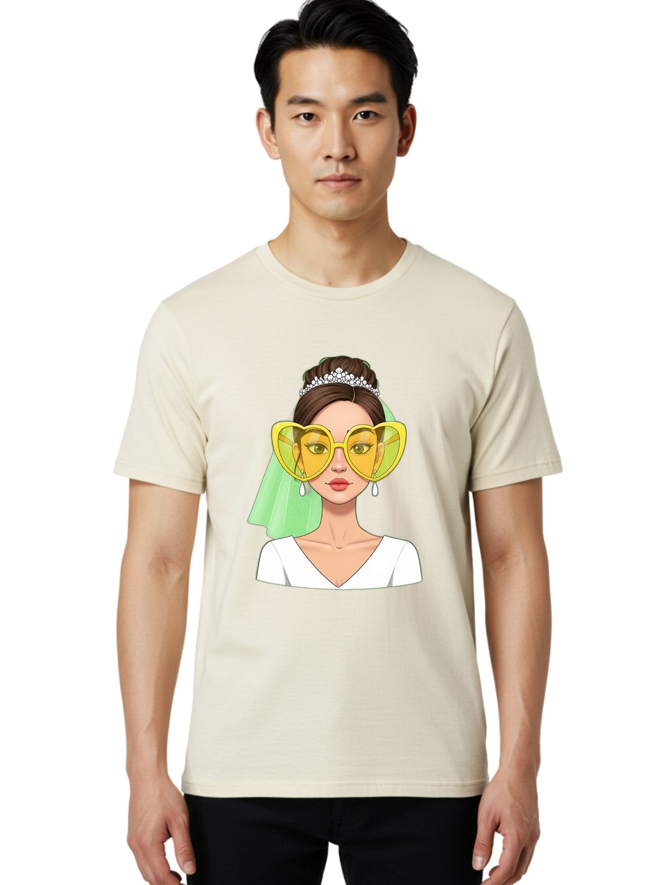 Bride-Heart-Sunglasses Men'S Graphic Tee, 100% Cotton, Comfortable Casual Summer Wear, Machine Washable, Bride With Heart-Shaped Sunglasses, Wedding Accessories, Fashionable Eyewear, Elegant Attire, Wedding Jewelry, Glamorous Look, Baa225 21