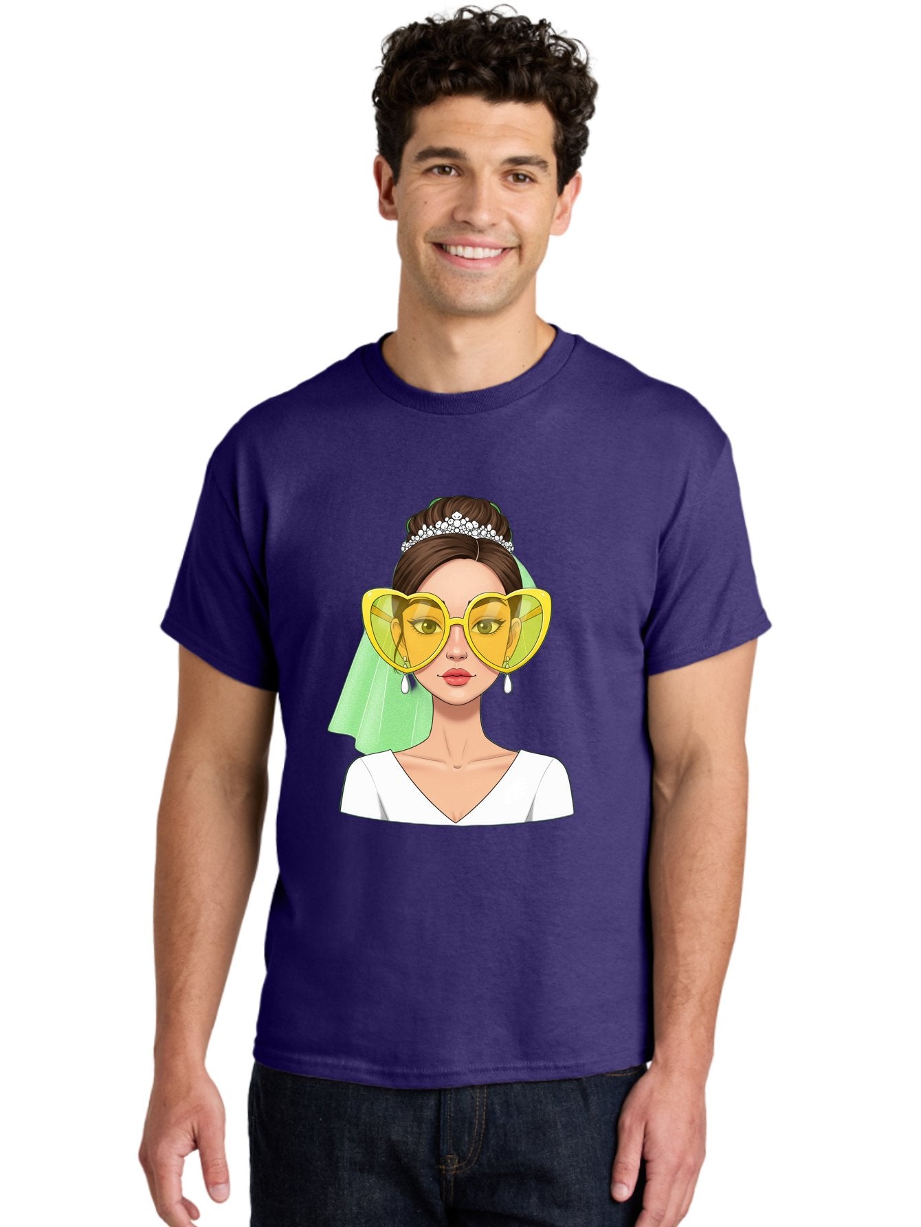 Bride-Heart-Sunglasses Men'S Graphic Tee, 100% Cotton, Comfortable Casual Summer Wear, Machine Washable, Bride With Heart-Shaped Sunglasses, Wedding Accessories, Fashionable Eyewear, Elegant Attire, Wedding Jewelry, Glamorous Look, Baa225 28