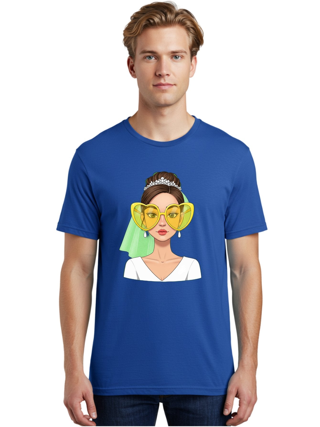 Bride-Heart-Sunglasses Men'S Graphic Tee, 100% Cotton, Comfortable Casual Summer Wear, Machine Washable, Bride With Heart-Shaped Sunglasses, Wedding Accessories, Fashionable Eyewear, Elegant Attire, Wedding Jewelry, Glamorous Look, Baa225 27