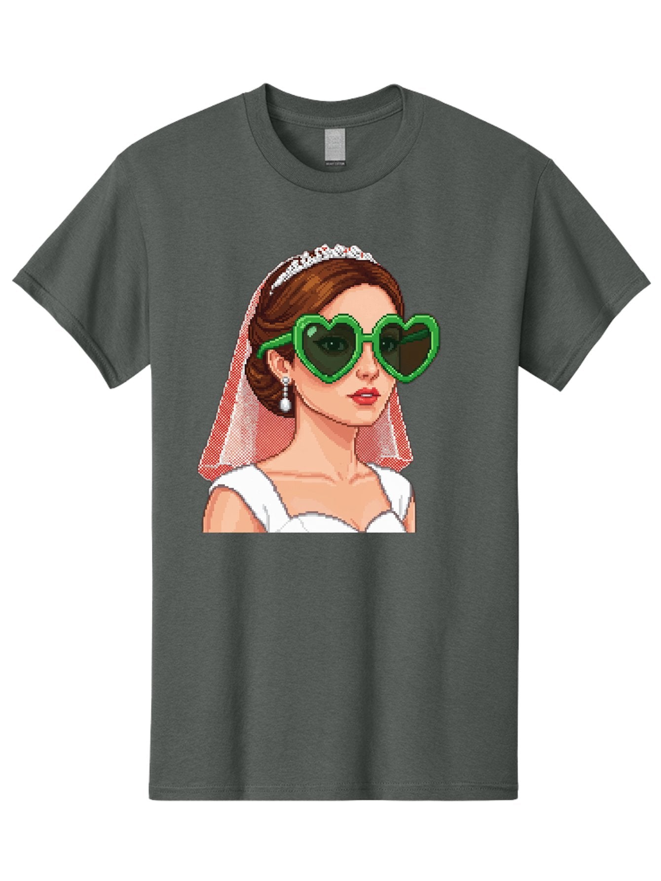 Bride-With-Heart-Shaped-Sunglasses-1 Men'S Graphic Tee, 100% Cotton, Comfortable Casual Summer Wear, Machine Washable, Bride Wearing Heart-Shaped Sunglasses, Trendy Wedding Attire, Stylish Accessories, Veil And Tiara, Modern Fashion, Baa228