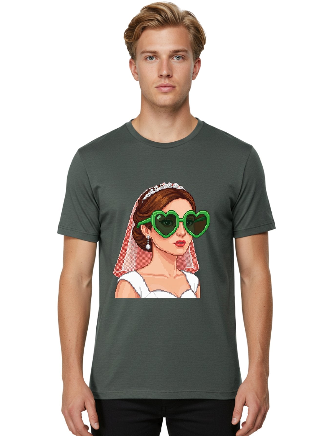 Bride-With-Heart-Shaped-Sunglasses-1 Men'S Graphic Tee, 100% Cotton, Comfortable Casual Summer Wear, Machine Washable, Bride Wearing Heart-Shaped Sunglasses, Trendy Wedding Attire, Stylish Accessories, Veil And Tiara, Modern Fashion, Baa228 19