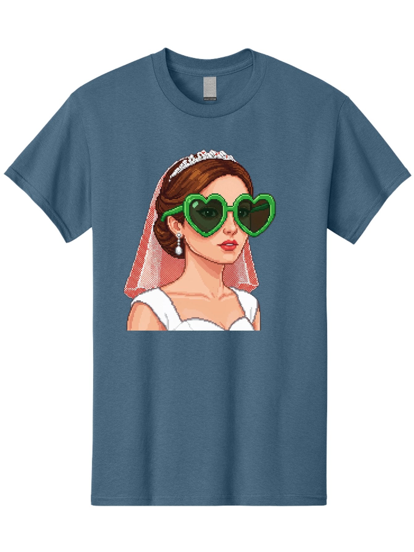 Bride-With-Heart-Shaped-Sunglasses-1 Men'S Graphic Tee, 100% Cotton, Comfortable Casual Summer Wear, Machine Washable, Bride Wearing Heart-Shaped Sunglasses, Trendy Wedding Attire, Stylish Accessories, Veil And Tiara, Modern Fashion, Baa228 8