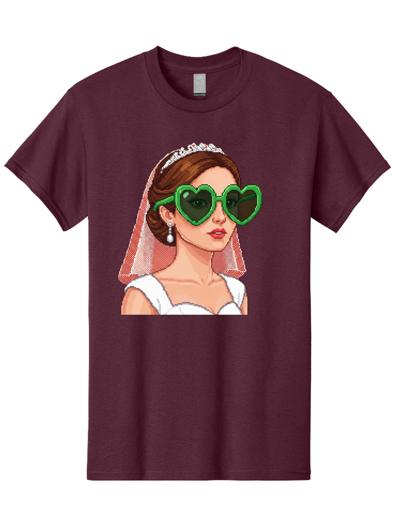 Bride-With-Heart-Shaped-Sunglasses-1 Men'S Graphic Tee, 100% Cotton, Comfortable Casual Summer Wear, Machine Washable, Bride Wearing Heart-Shaped Sunglasses, Trendy Wedding Attire, Stylish Accessories, Veil And Tiara, Modern Fashion, Baa228 7
