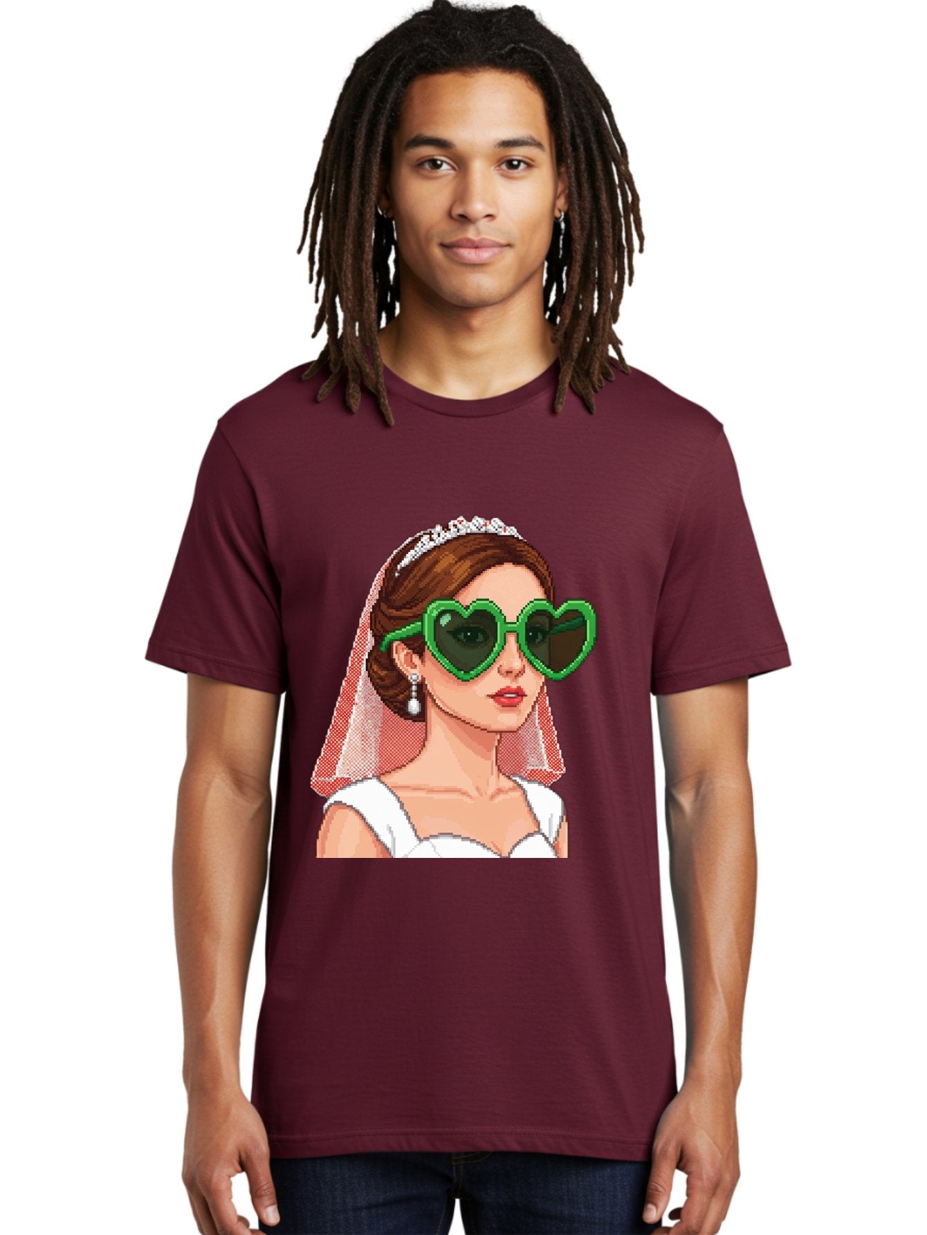 Bride-With-Heart-Shaped-Sunglasses-1 Men'S Graphic Tee, 100% Cotton, Comfortable Casual Summer Wear, Machine Washable, Bride Wearing Heart-Shaped Sunglasses, Trendy Wedding Attire, Stylish Accessories, Veil And Tiara, Modern Fashion, Baa228 16
