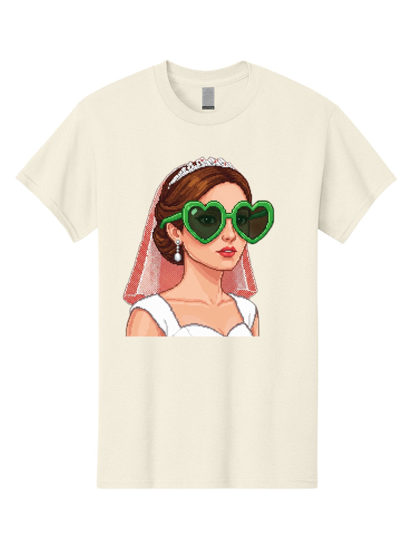 Bride-With-Heart-Shaped-Sunglasses-1 Men'S Graphic Tee, 100% Cotton, Comfortable Casual Summer Wear, Machine Washable, Bride Wearing Heart-Shaped Sunglasses, Trendy Wedding Attire, Stylish Accessories, Veil And Tiara, Modern Fashion, Baa228 10
