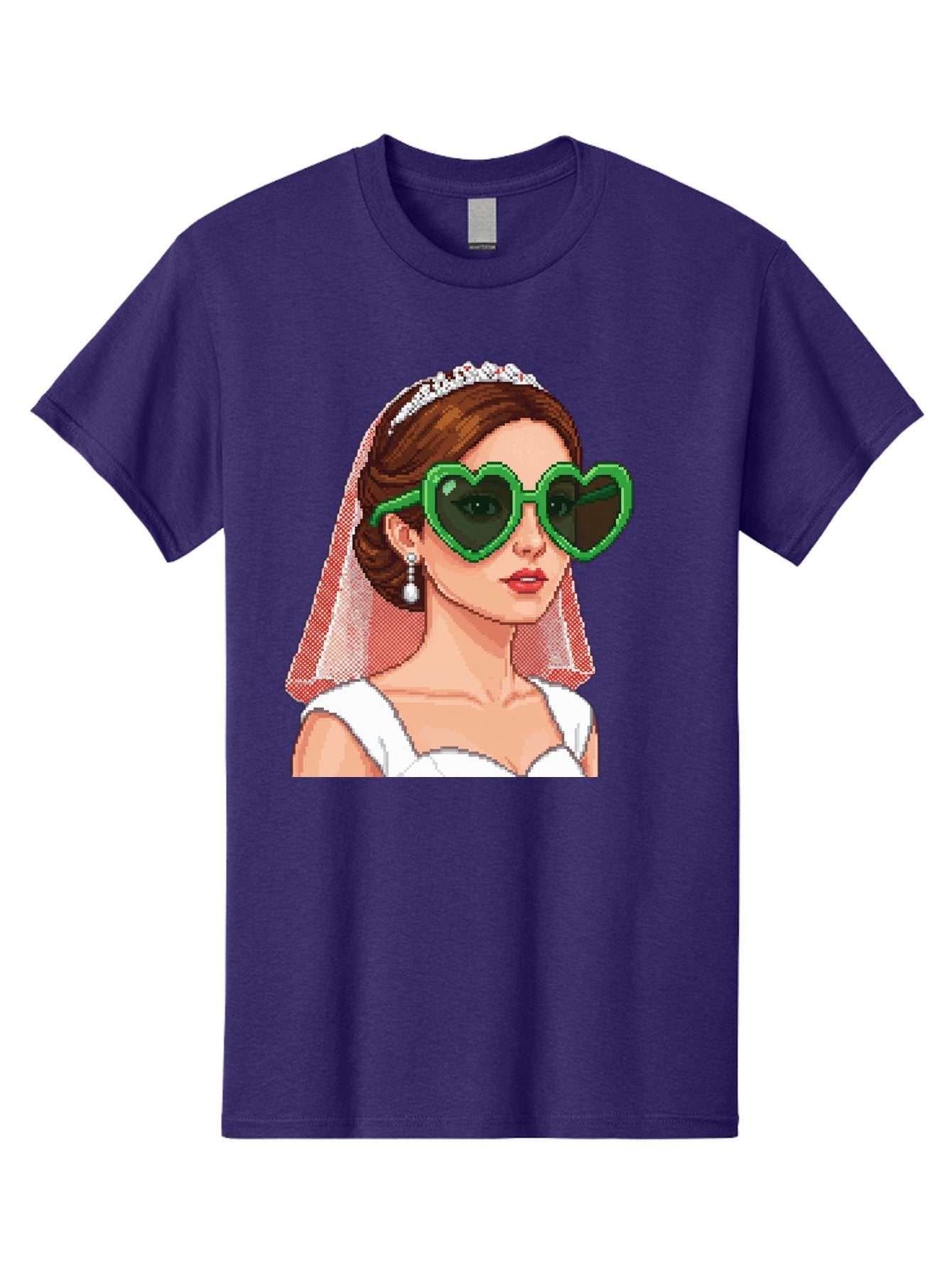 Bride-With-Heart-Shaped-Sunglasses-1 Men'S Graphic Tee, 100% Cotton, Comfortable Casual Summer Wear, Machine Washable, Bride Wearing Heart-Shaped Sunglasses, Trendy Wedding Attire, Stylish Accessories, Veil And Tiara, Modern Fashion, Baa228 9