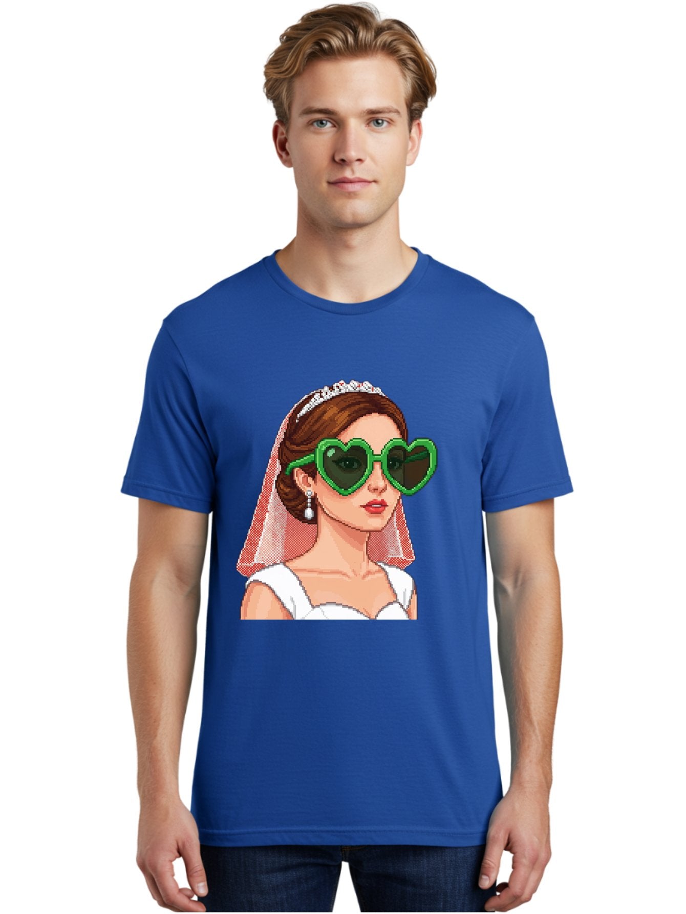 Bride-With-Heart-Shaped-Sunglasses-1 Men'S Graphic Tee, 100% Cotton, Comfortable Casual Summer Wear, Machine Washable, Bride Wearing Heart-Shaped Sunglasses, Trendy Wedding Attire, Stylish Accessories, Veil And Tiara, Modern Fashion, Baa228 18