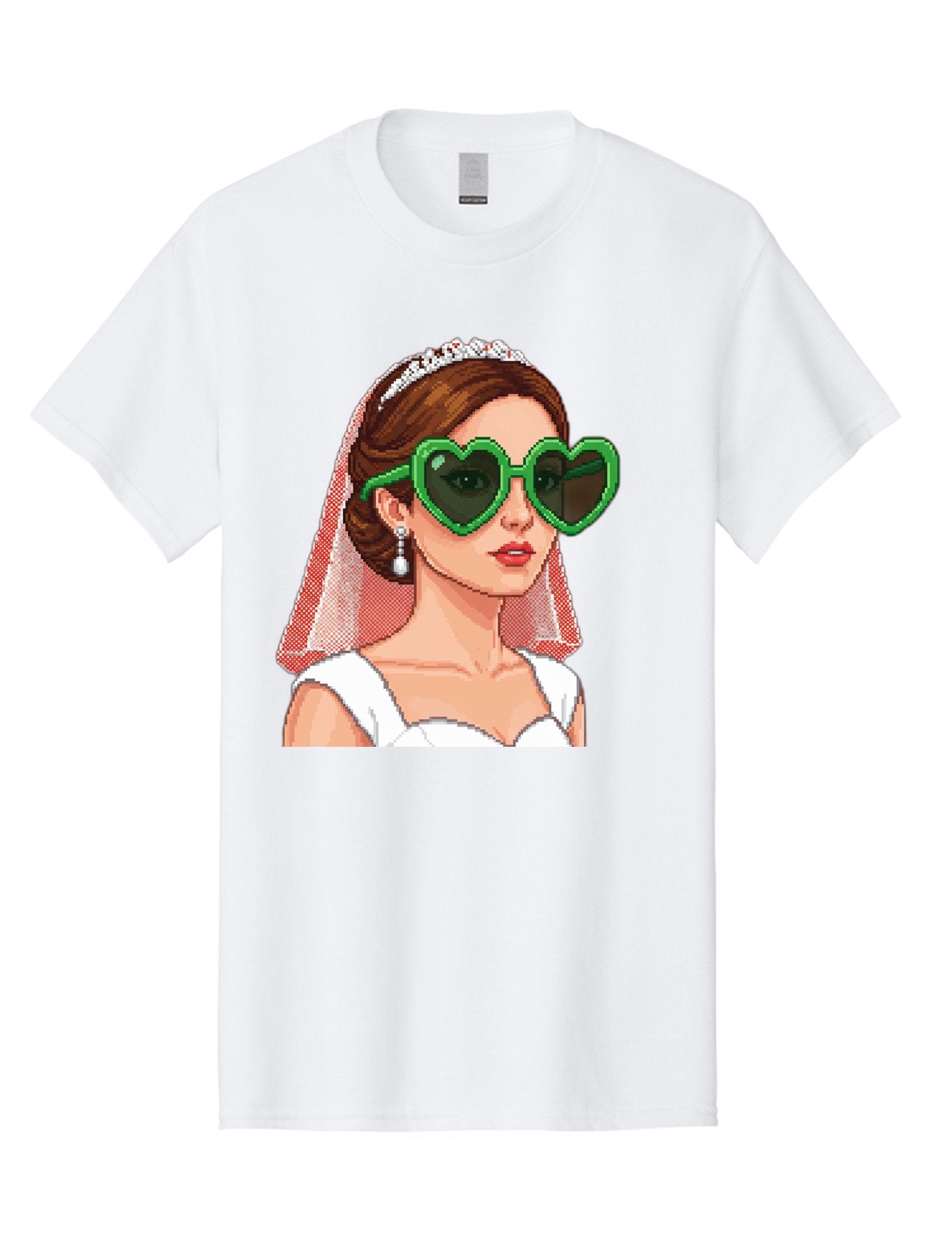 Bride-With-Heart-Shaped-Sunglasses-1 Men'S Graphic Tee, 100% Cotton, Comfortable Casual Summer Wear, Machine Washable, Bride Wearing Heart-Shaped Sunglasses, Trendy Wedding Attire, Stylish Accessories, Veil And Tiara, Modern Fashion, Baa228 6