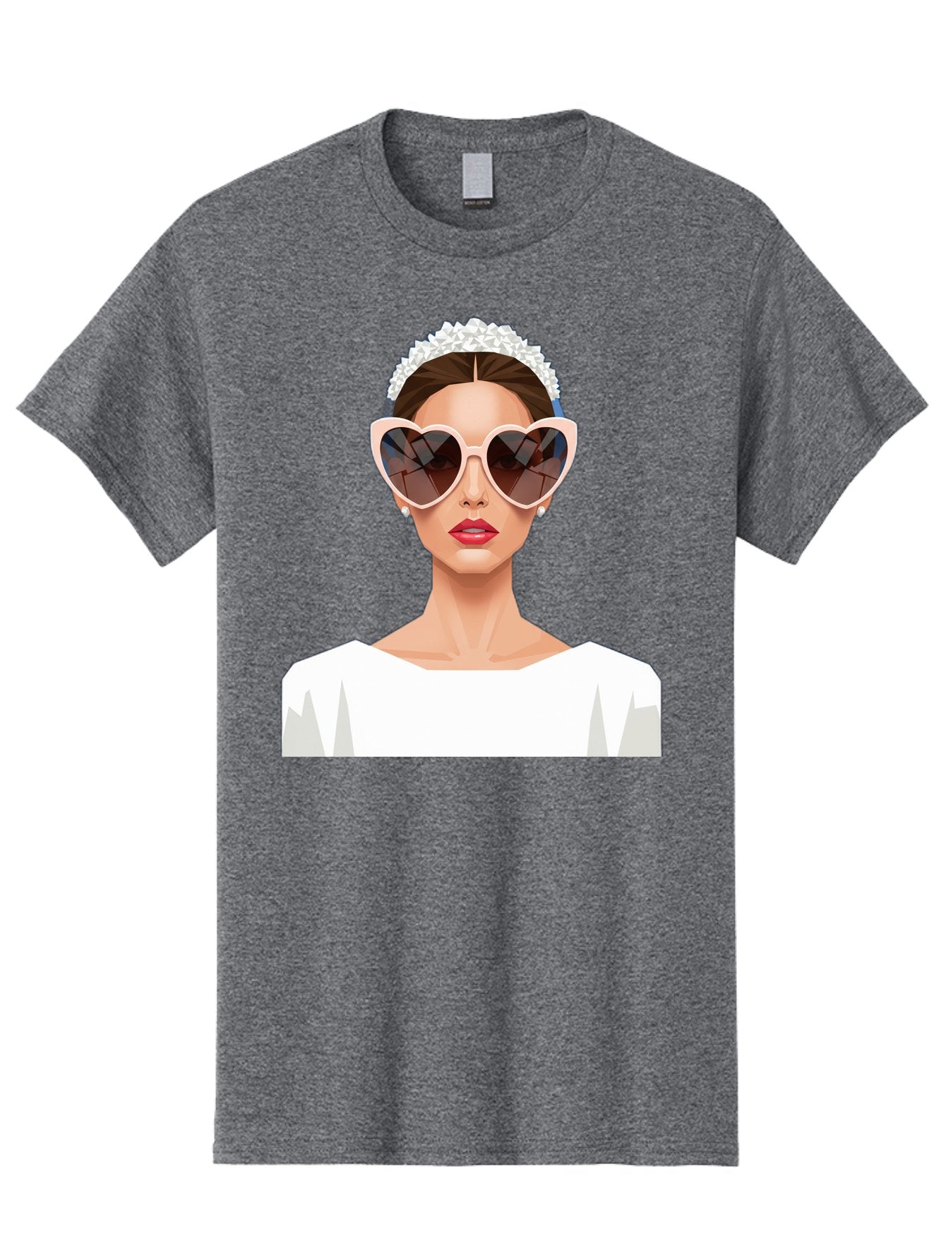 Bride-With-Heart-Shaped-Sunglasses-4 Men'S Graphic Tee, 100% Cotton, Comfortable Casual Summer Wear, Machine Washable, Bride With Heart-Shaped Sunglasses, White Wedding Dress, Floral Headband, Red Lips, Stylish Accessories, Baa231 14
