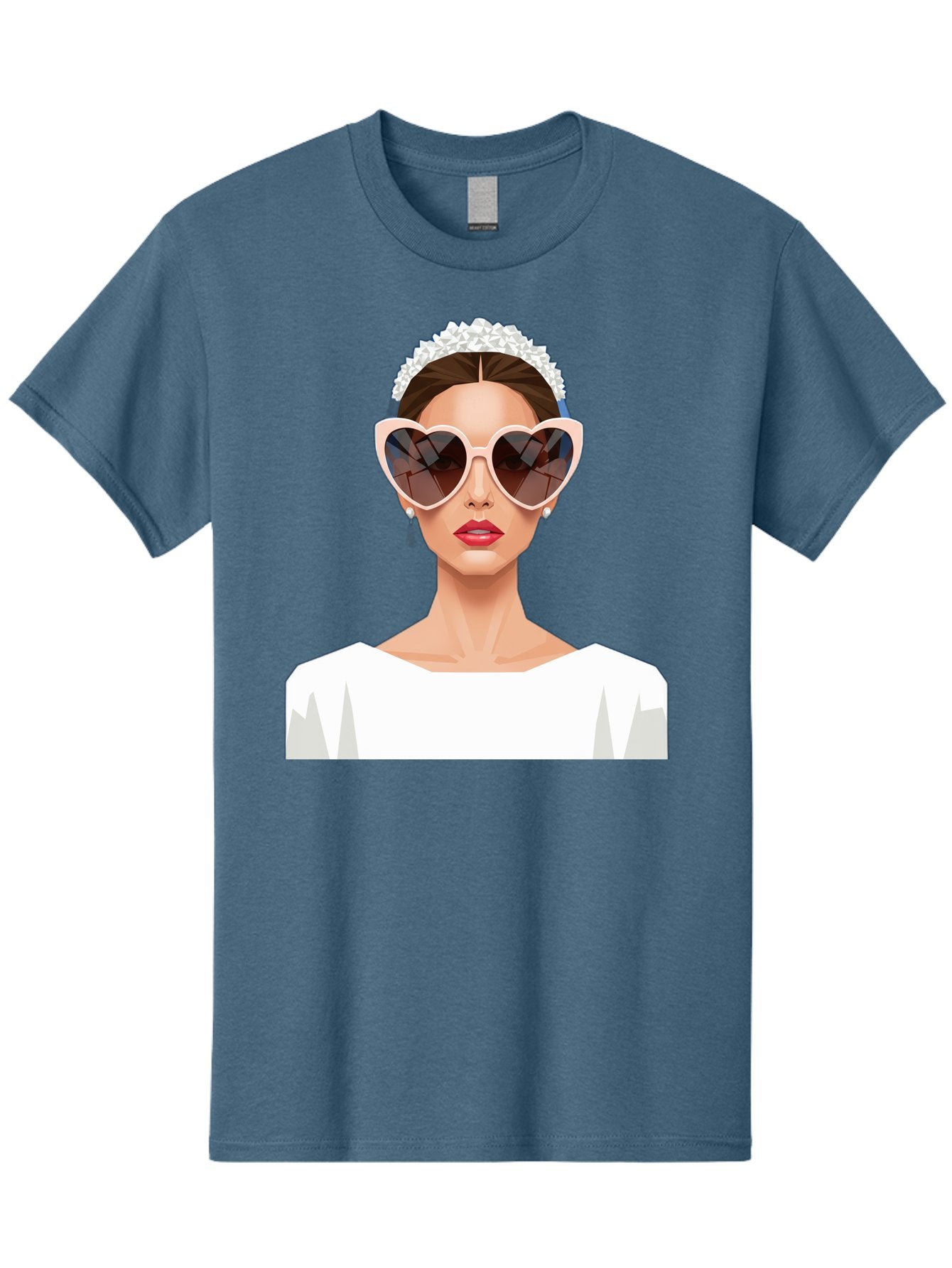 Bride-With-Heart-Shaped-Sunglasses-4 Men'S Graphic Tee, 100% Cotton, Comfortable Casual Summer Wear, Machine Washable, Bride With Heart-Shaped Sunglasses, White Wedding Dress, Floral Headband, Red Lips, Stylish Accessories, Baa231 10