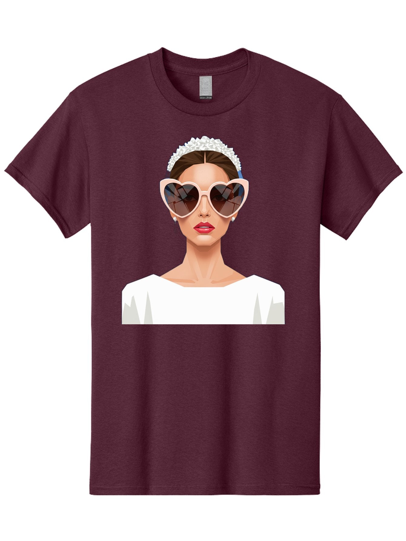 Bride-With-Heart-Shaped-Sunglasses-4 Men'S Graphic Tee, 100% Cotton, Comfortable Casual Summer Wear, Machine Washable, Bride With Heart-Shaped Sunglasses, White Wedding Dress, Floral Headband, Red Lips, Stylish Accessories, Baa231 4