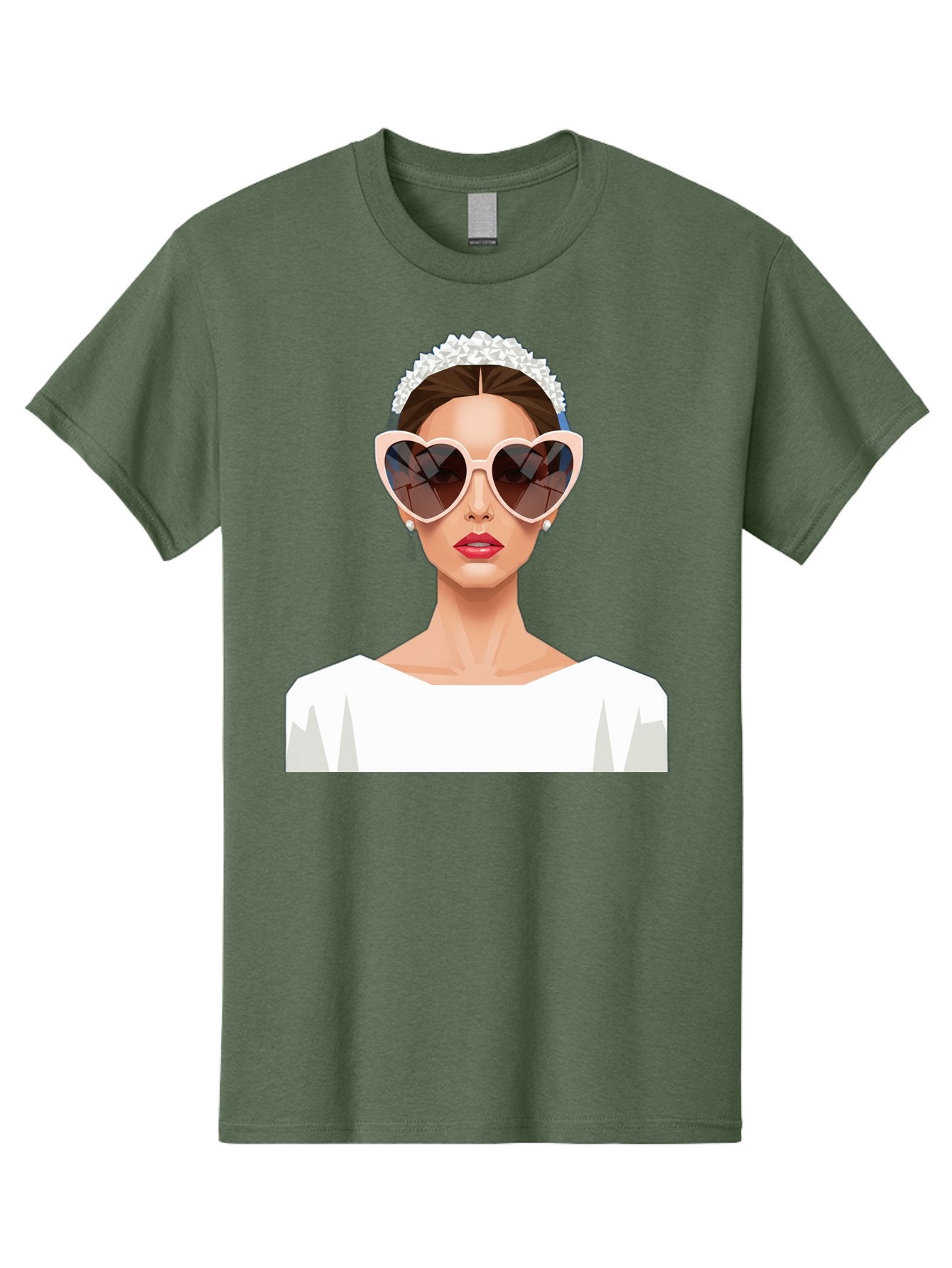 Bride-With-Heart-Shaped-Sunglasses-4 Men'S Graphic Tee, 100% Cotton, Comfortable Casual Summer Wear, Machine Washable, Bride With Heart-Shaped Sunglasses, White Wedding Dress, Floral Headband, Red Lips, Stylish Accessories, Baa231