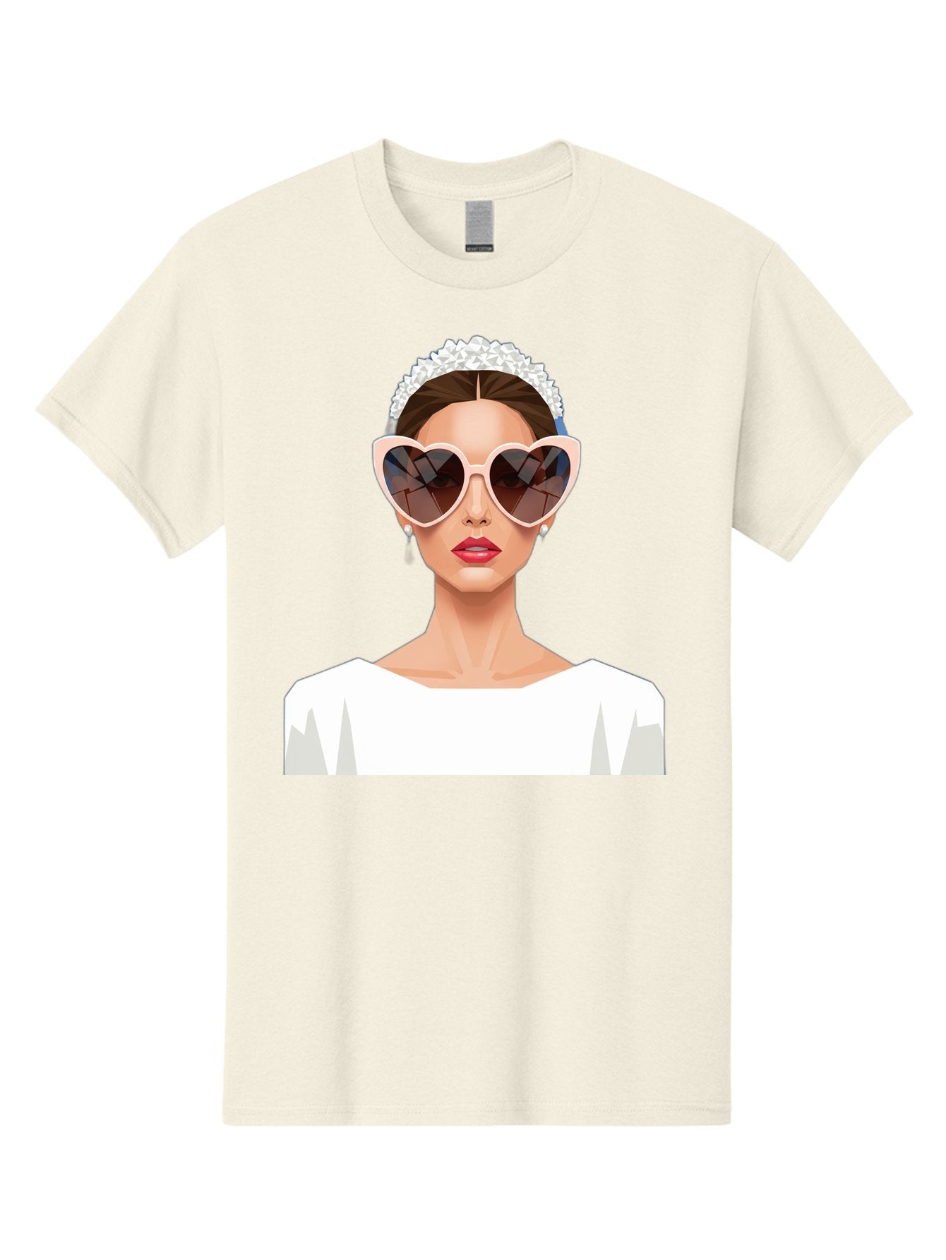 Bride-With-Heart-Shaped-Sunglasses-4 Men'S Graphic Tee, 100% Cotton, Comfortable Casual Summer Wear, Machine Washable, Bride With Heart-Shaped Sunglasses, White Wedding Dress, Floral Headband, Red Lips, Stylish Accessories, Baa231 5