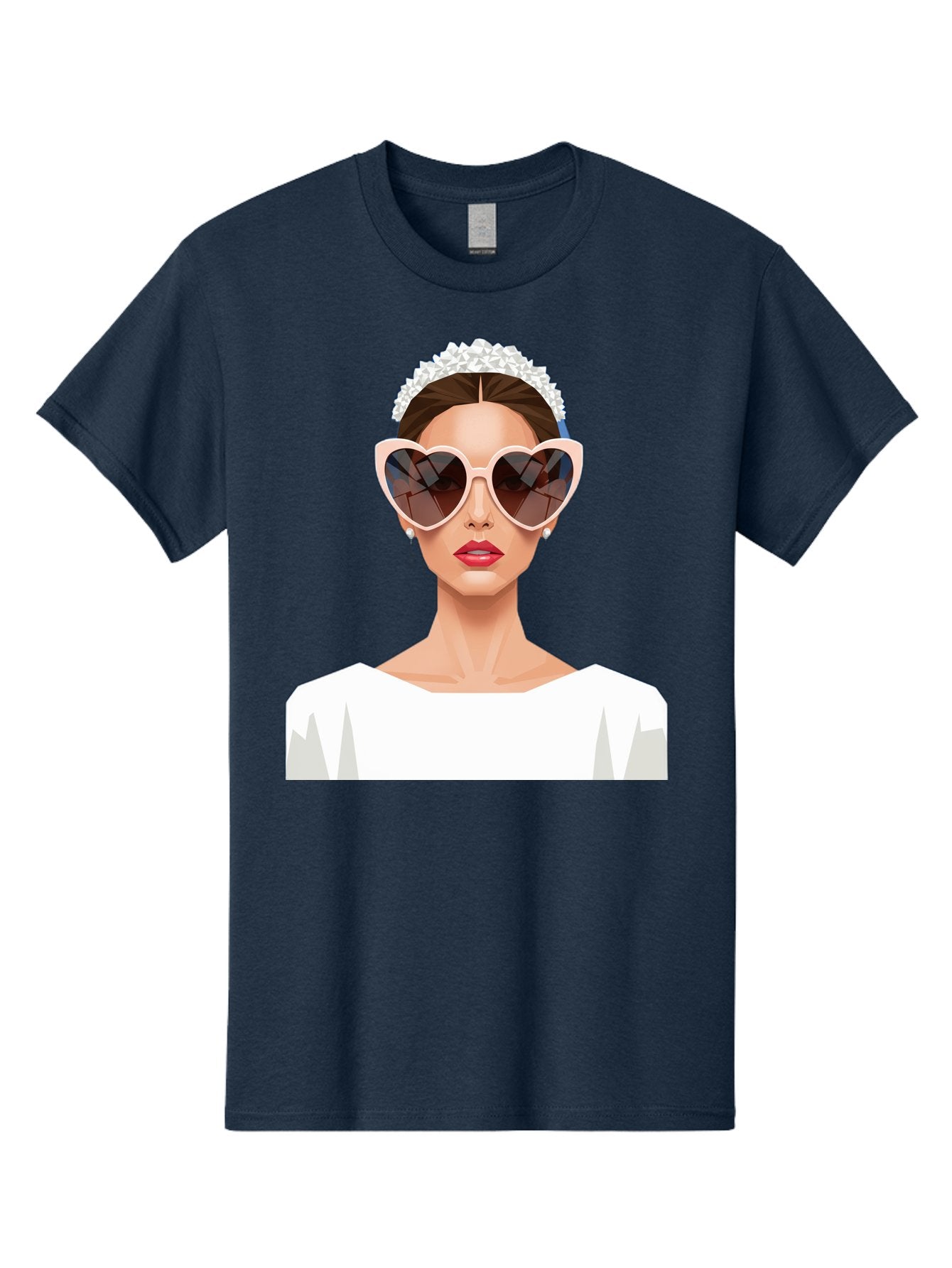 Bride-With-Heart-Shaped-Sunglasses-4 Men'S Graphic Tee, 100% Cotton, Comfortable Casual Summer Wear, Machine Washable, Bride With Heart-Shaped Sunglasses, White Wedding Dress, Floral Headband, Red Lips, Stylish Accessories, Baa231