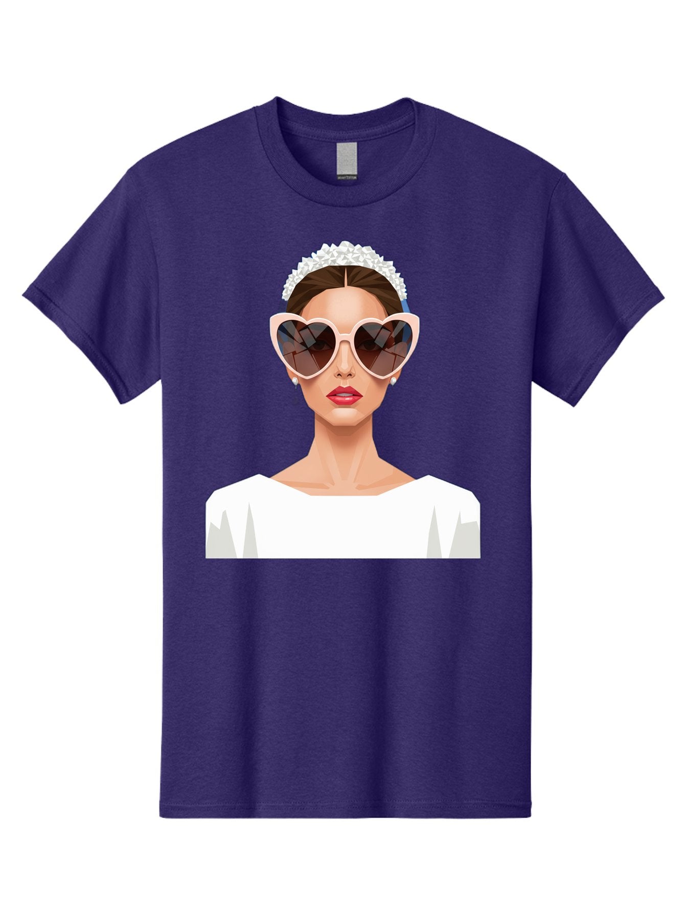 Bride-With-Heart-Shaped-Sunglasses-4 Men'S Graphic Tee, 100% Cotton, Comfortable Casual Summer Wear, Machine Washable, Bride With Heart-Shaped Sunglasses, White Wedding Dress, Floral Headband, Red Lips, Stylish Accessories, Baa231 3