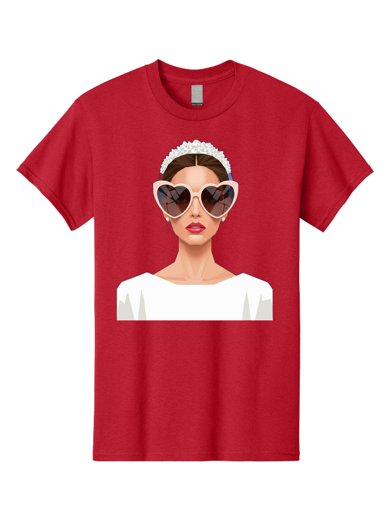 Bride-With-Heart-Shaped-Sunglasses-4 Men'S Graphic Tee, 100% Cotton, Comfortable Casual Summer Wear, Machine Washable, Bride With Heart-Shaped Sunglasses, White Wedding Dress, Floral Headband, Red Lips, Stylish Accessories, Baa231 15