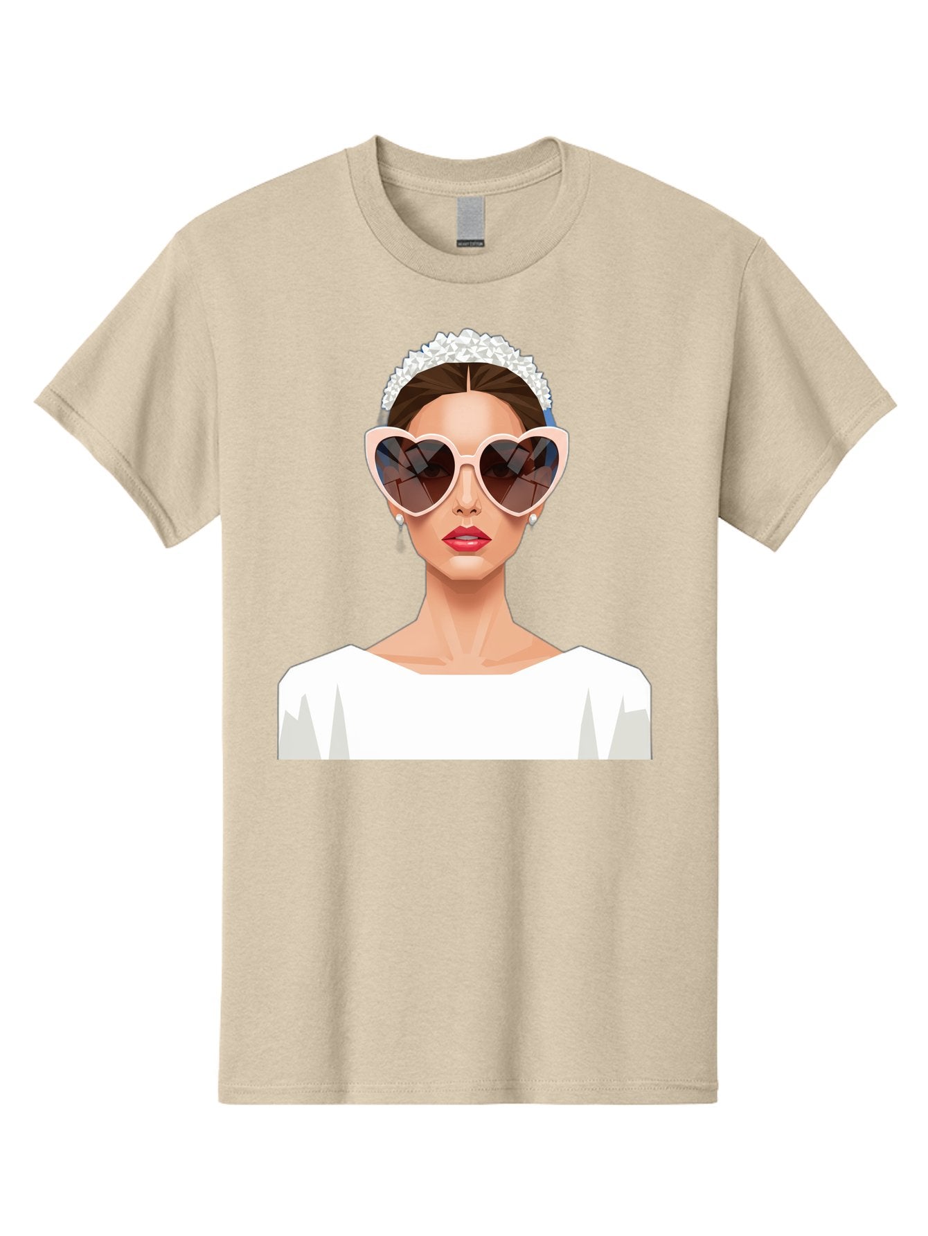 Bride-With-Heart-Shaped-Sunglasses-4 Men'S Graphic Tee, 100% Cotton, Comfortable Casual Summer Wear, Machine Washable, Bride With Heart-Shaped Sunglasses, White Wedding Dress, Floral Headband, Red Lips, Stylish Accessories, Baa231 11