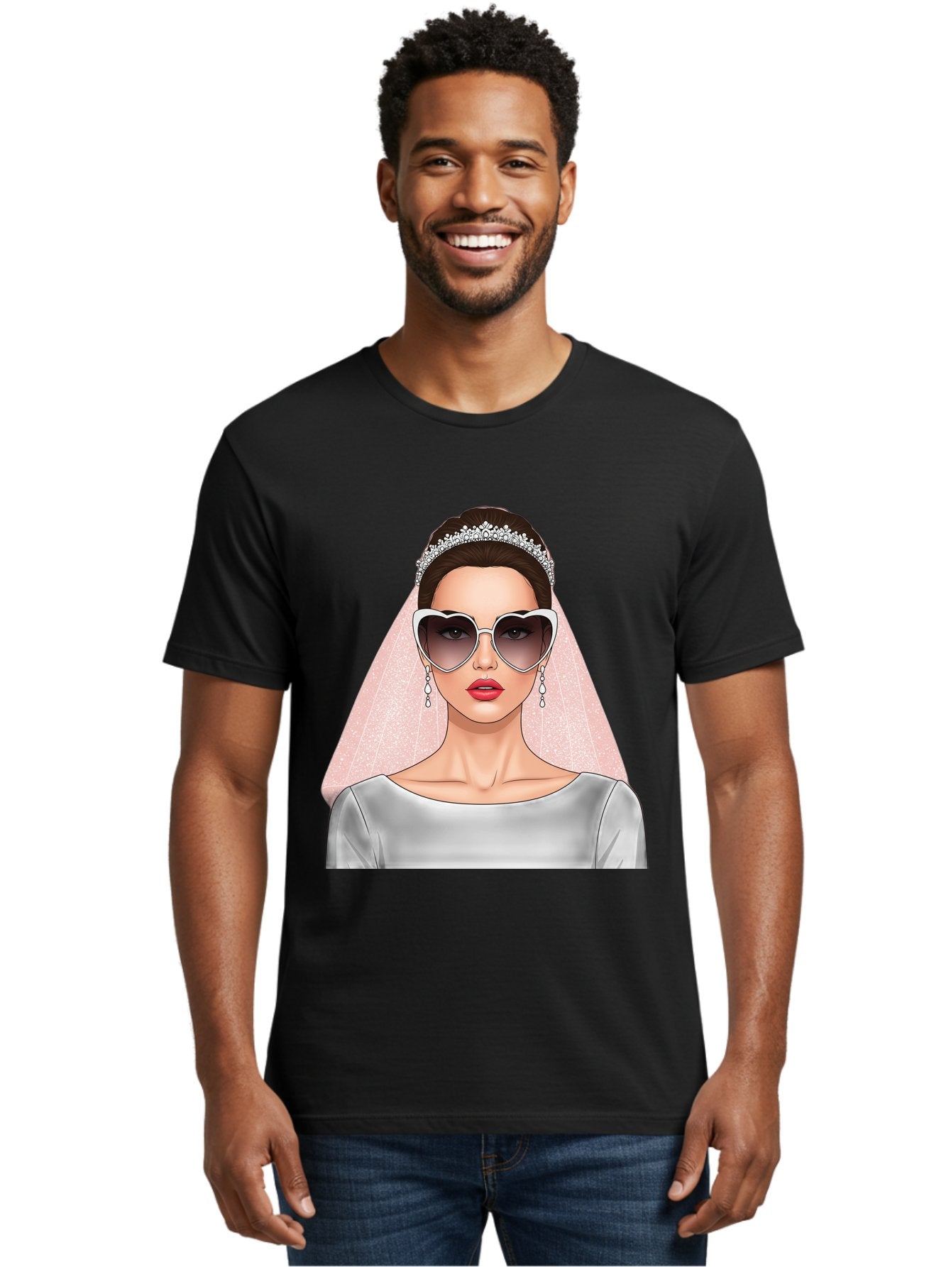 Bride-With-Sunglasses Men'S Graphic Tee, 100% Cotton, Comfortable Casual Summer Wear, Machine Washable, Bride In Sunglasses, Wedding Fashion, Stylish Wedding Attire, Heart-Shaped Sunglasses, Elegant Wedding Look, Trendy Bridal Style, Baa233 29