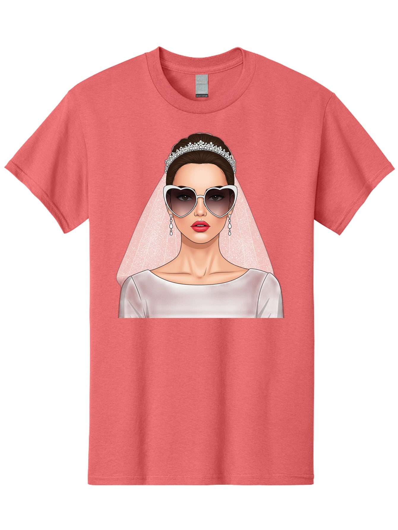 Bride-With-Sunglasses Men'S Graphic Tee, 100% Cotton, Comfortable Casual Summer Wear, Machine Washable, Bride In Sunglasses, Wedding Fashion, Stylish Wedding Attire, Heart-Shaped Sunglasses, Elegant Wedding Look, Trendy Bridal Style, Baa233