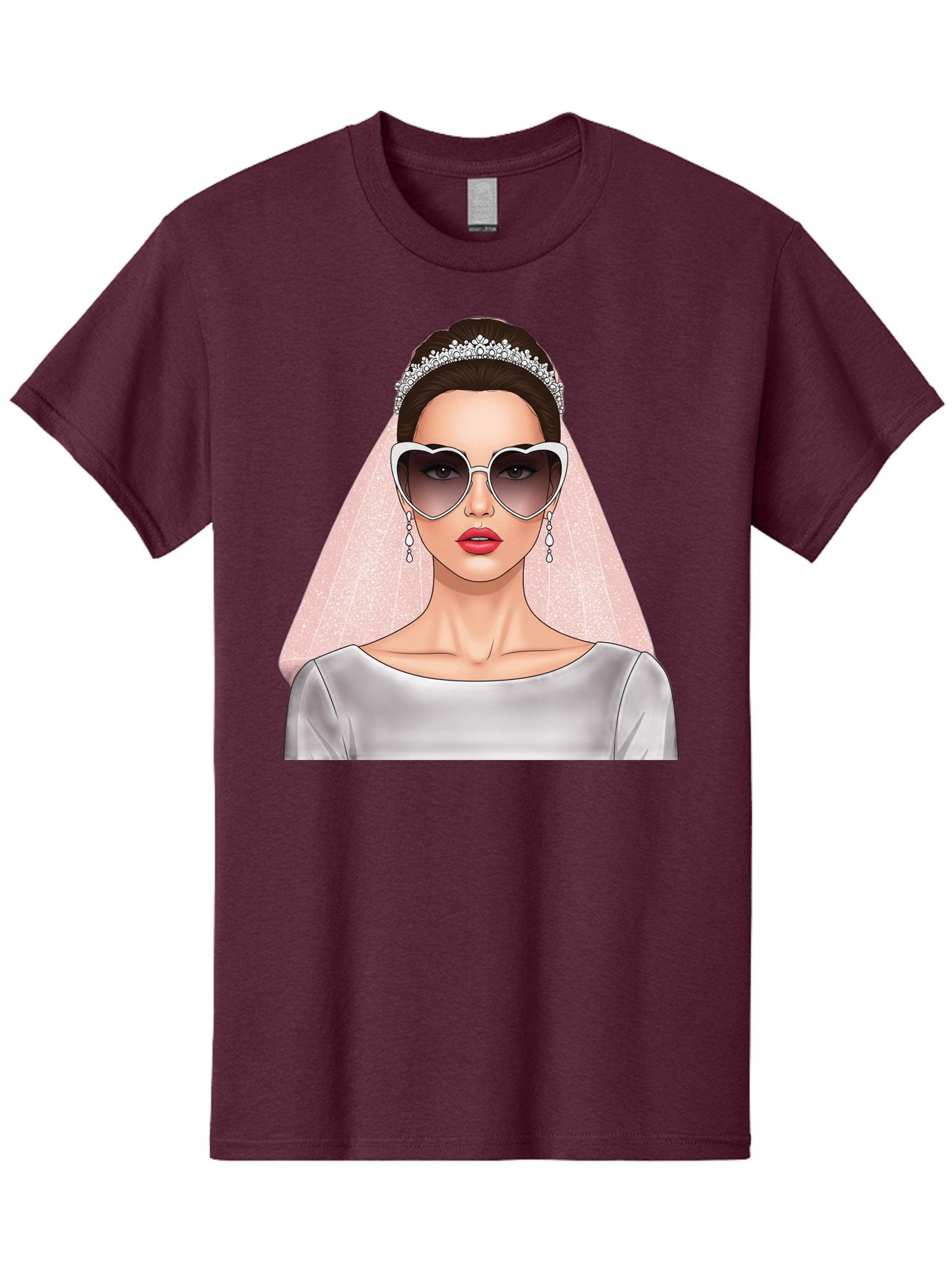 Bride-With-Sunglasses Men'S Graphic Tee, 100% Cotton, Comfortable Casual Summer Wear, Machine Washable, Bride In Sunglasses, Wedding Fashion, Stylish Wedding Attire, Heart-Shaped Sunglasses, Elegant Wedding Look, Trendy Bridal Style, Baa233
